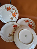 Lot de 4 assiettes à dessert Bavaria fleurs de lys orange et marron