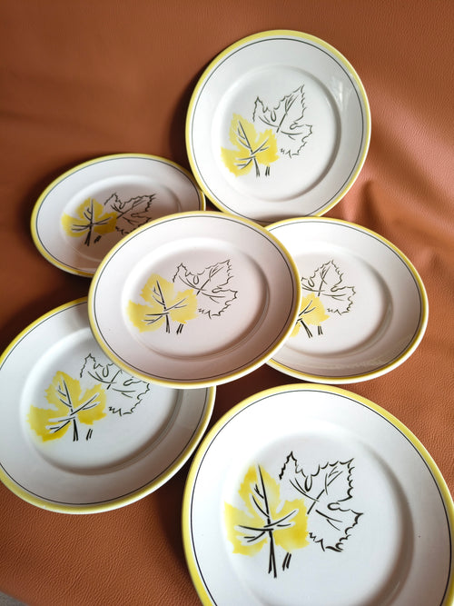 Assiettes plates Badonviller feuille d'érable jaune