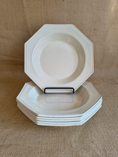 Lot de 6 assiettes creuses hexagonales Montereau décor perles