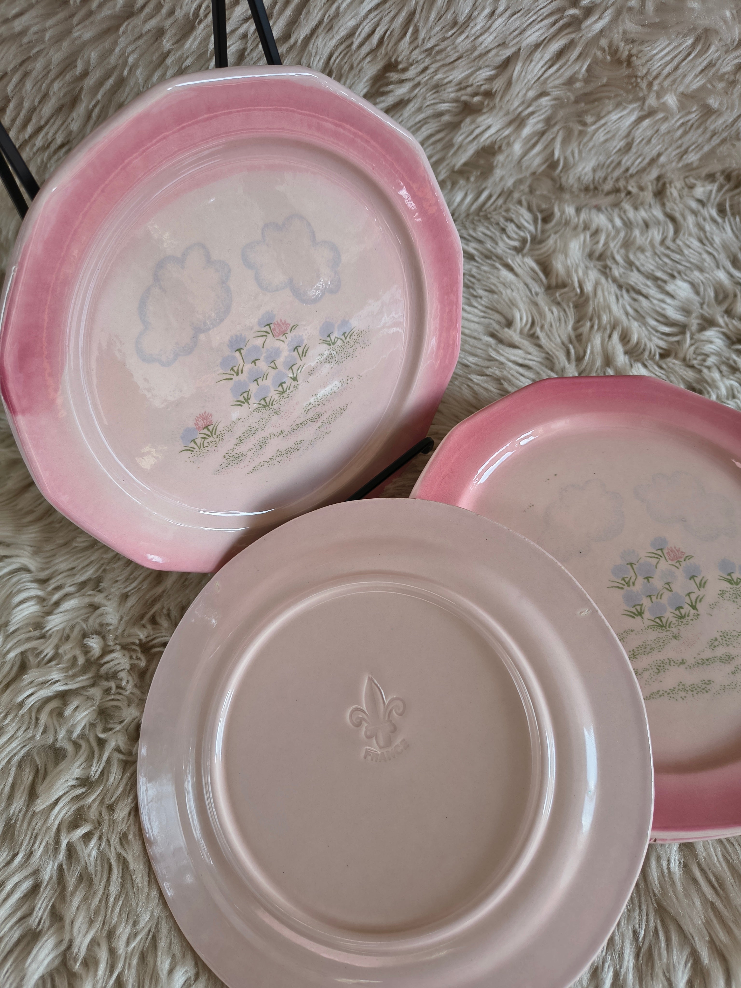Lot de 6 assiettes à dessert rose et paysage pastel