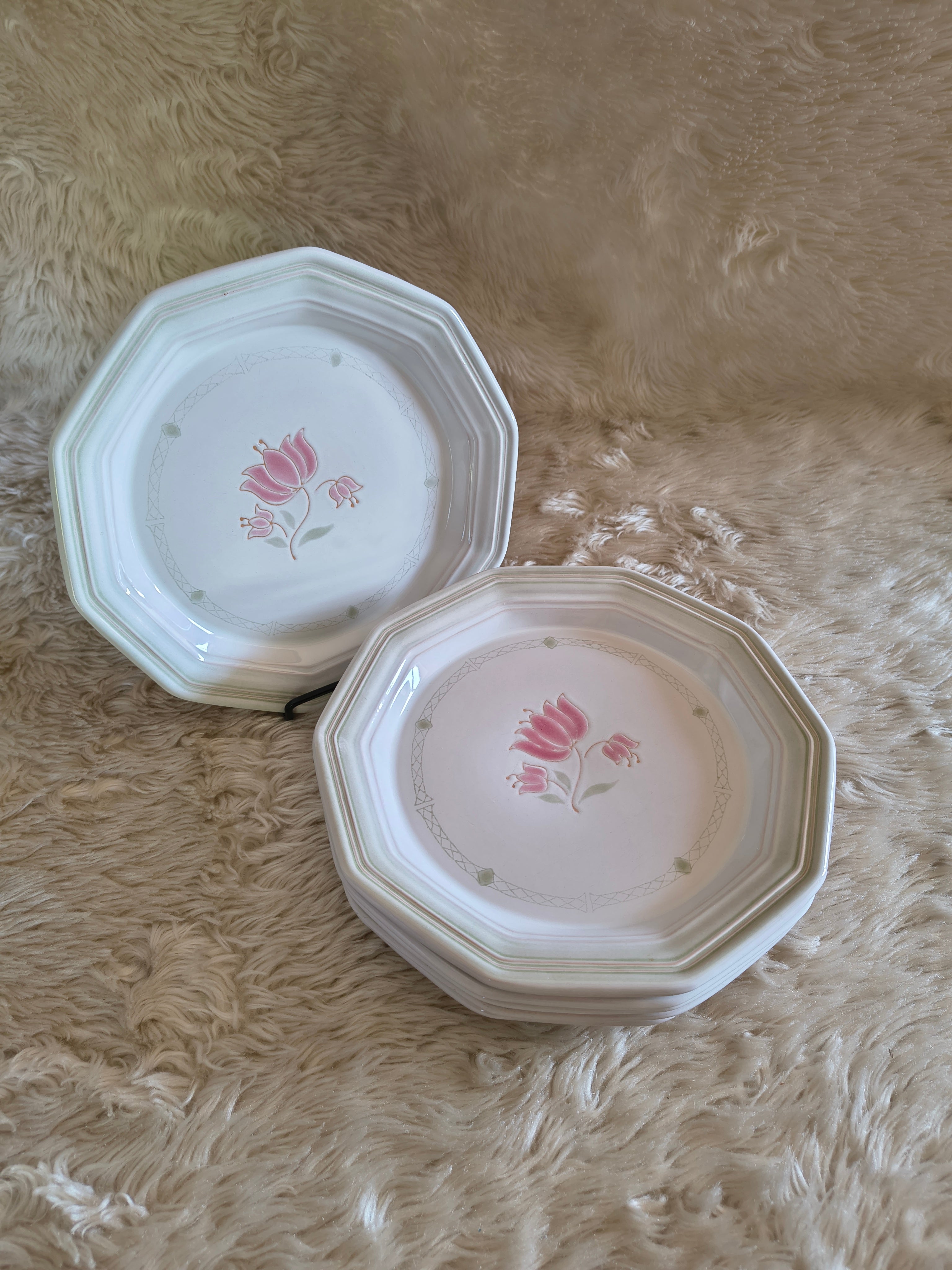 Lot e 6 assiettes plates Niderviller Pergola décor floral pastel