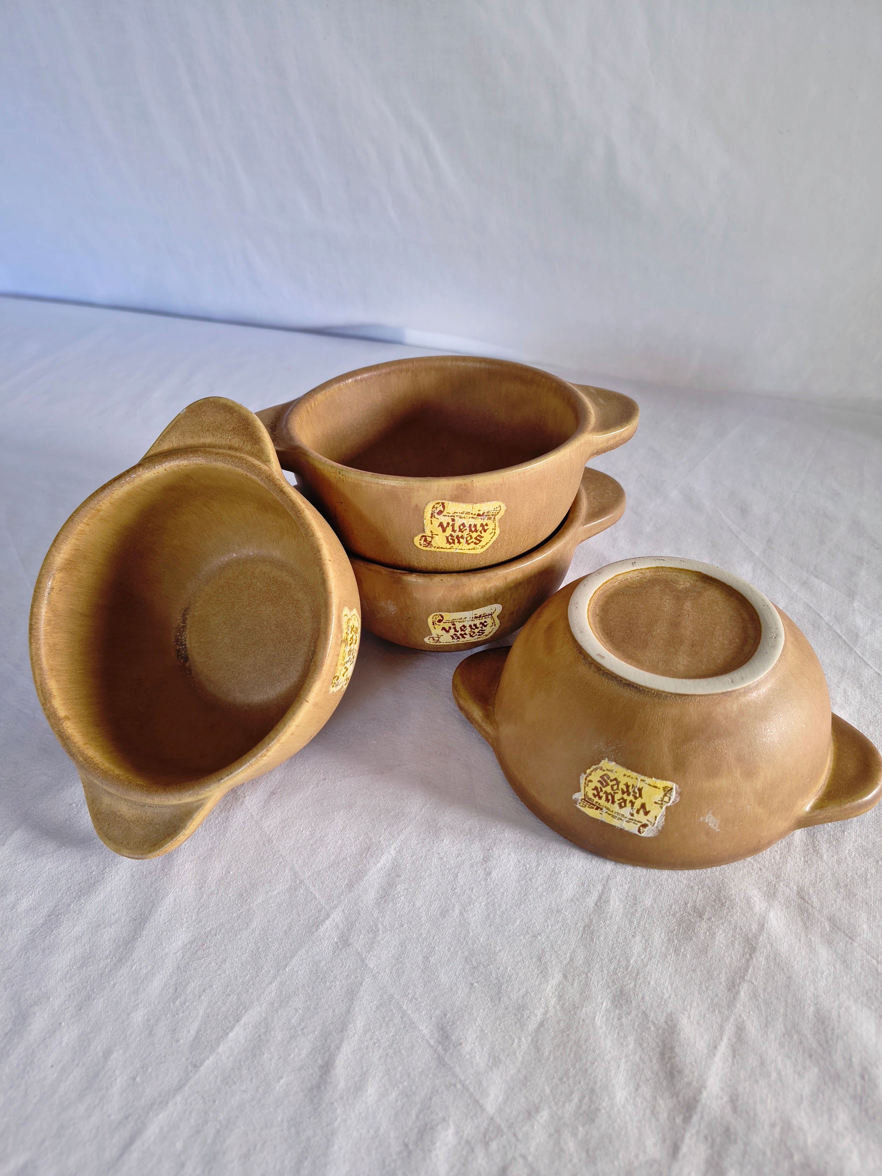 Lot de 4 bols à oreilles vieux grès