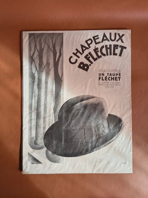 Affiche publicitaire Art Déco pour les chapeaux B. Fléchet