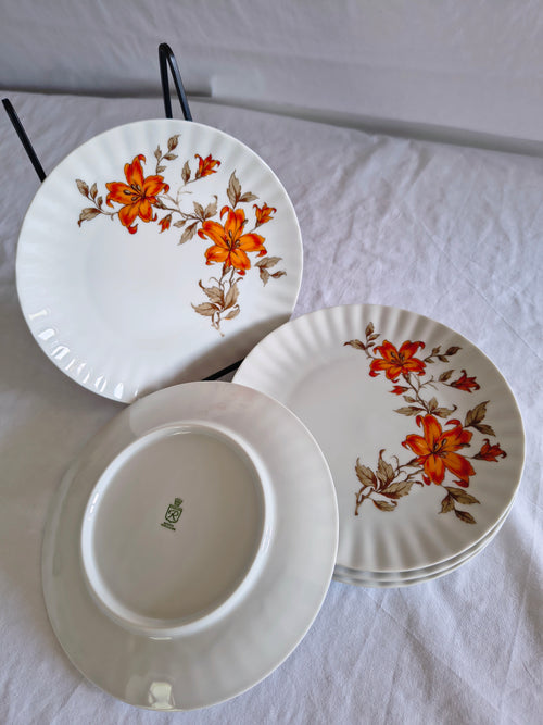 Assiettes à dessert vintage Bavaria fleurs orange et marron