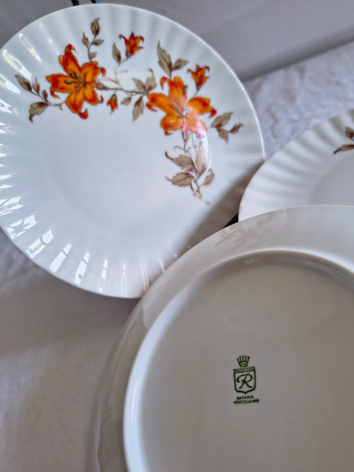 Assiettes à dessert vintage Bavaria fleurs orange et marron