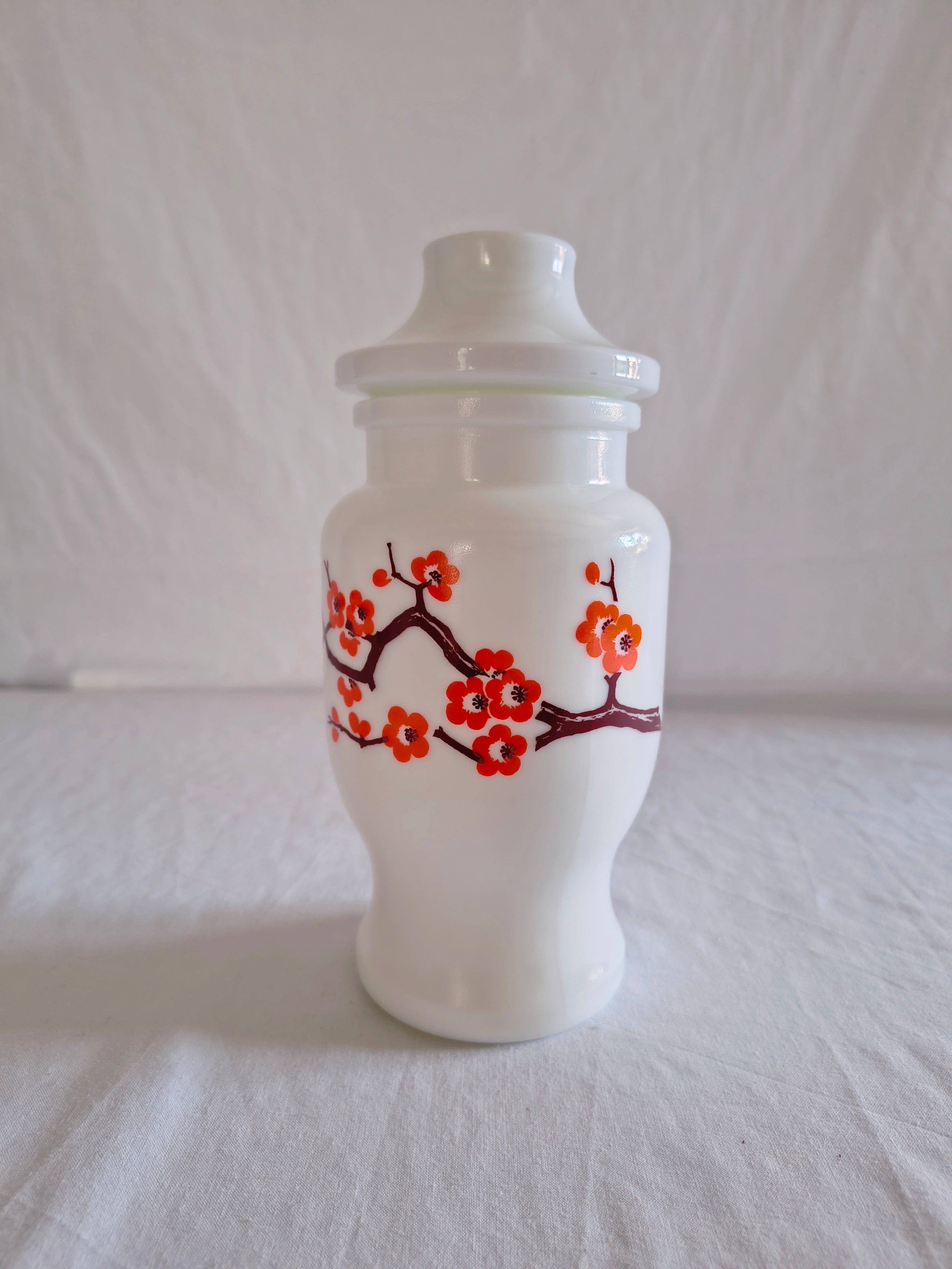Pot vintage en opaline Ariel décor fleurs de cerisier