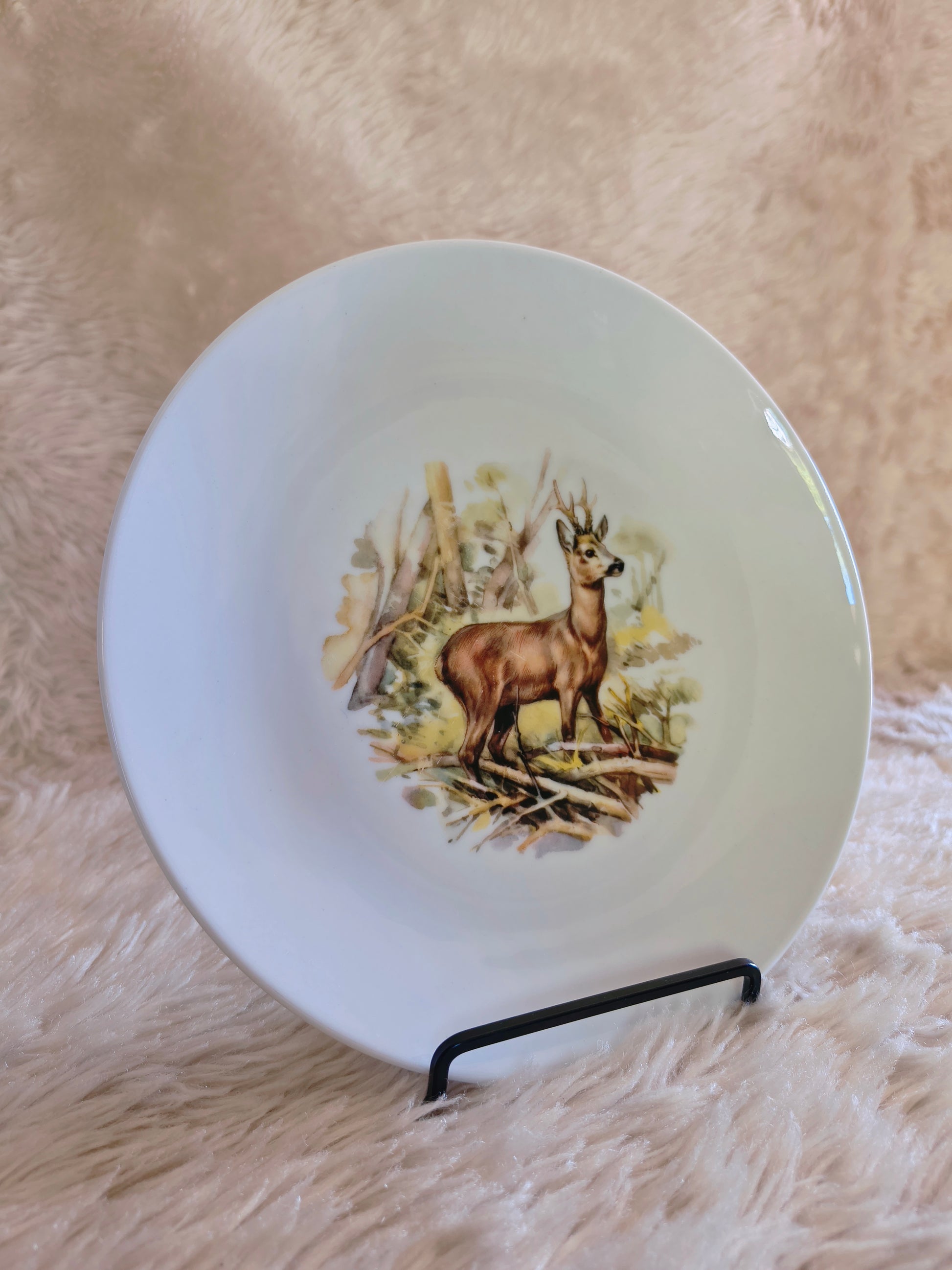 Service d'assiettes en porcelaine décor d'animaux des bois