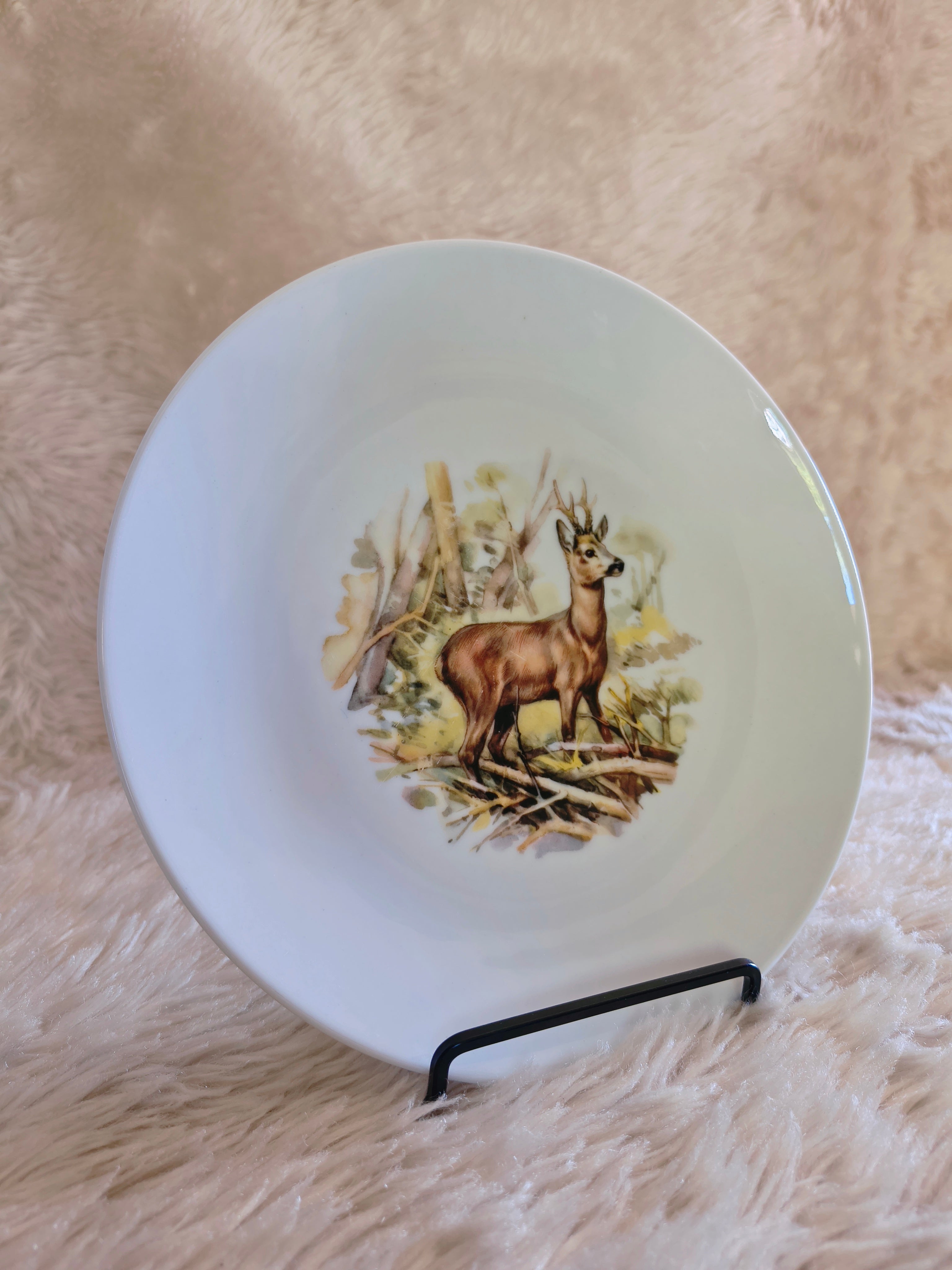 Service d'assiettes en porcelaine décor d'animaux des bois