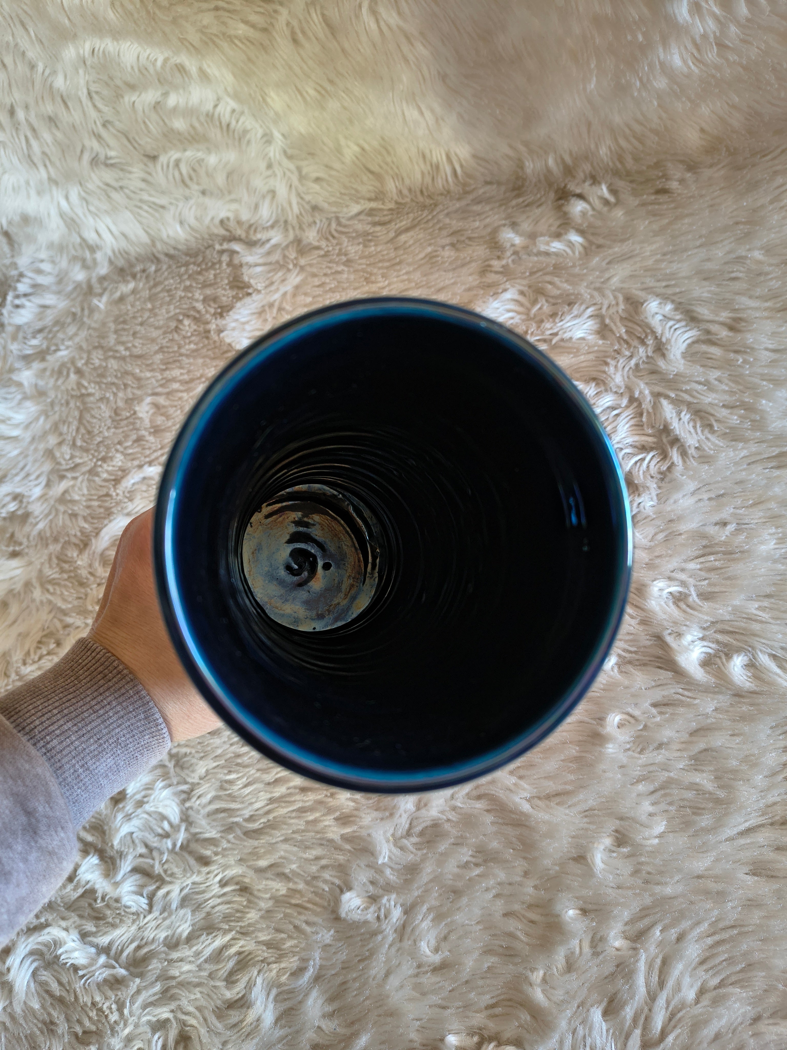 Grand vase bleu émail écume Fat Lava style Vallauris