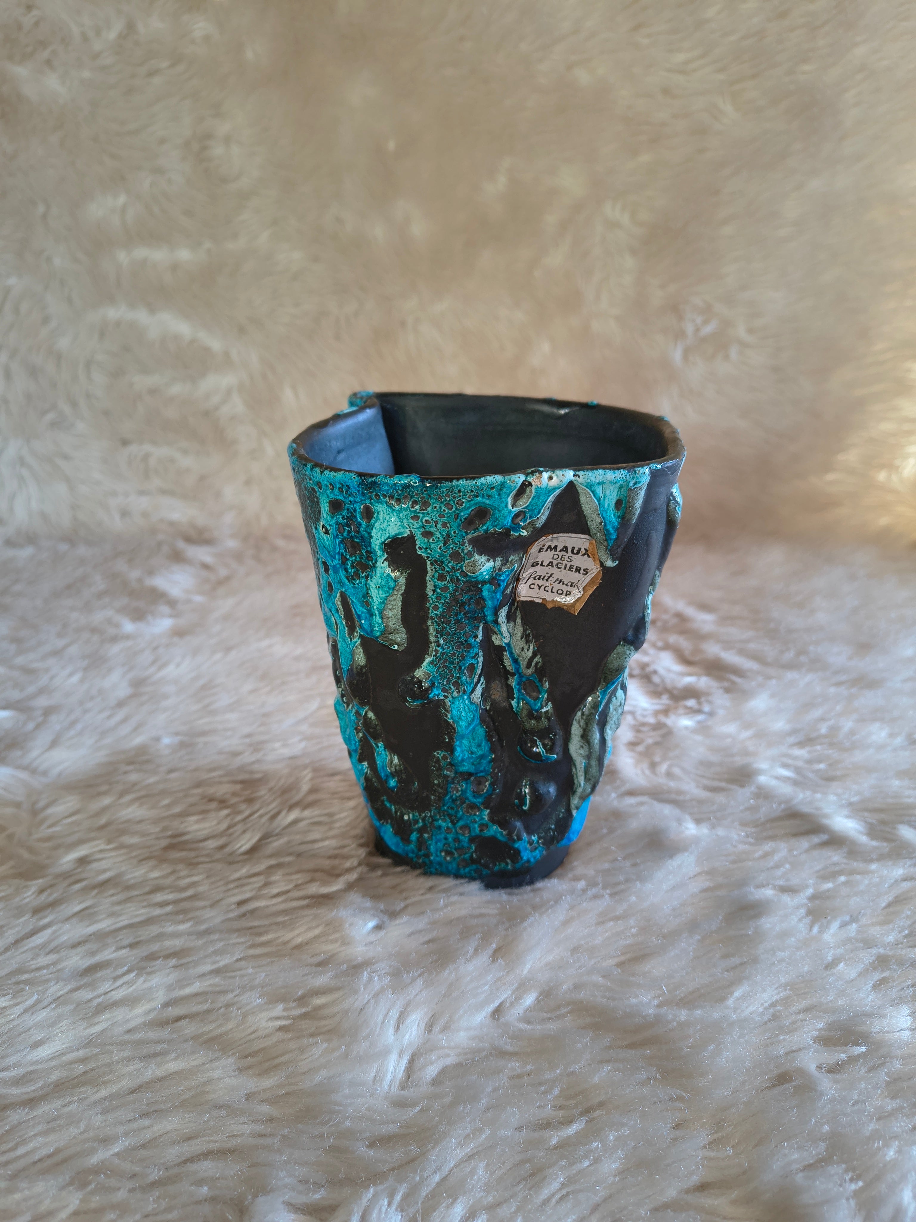 Vase vintage Fat Lava turquoise Emaux des glaciers Cyclope