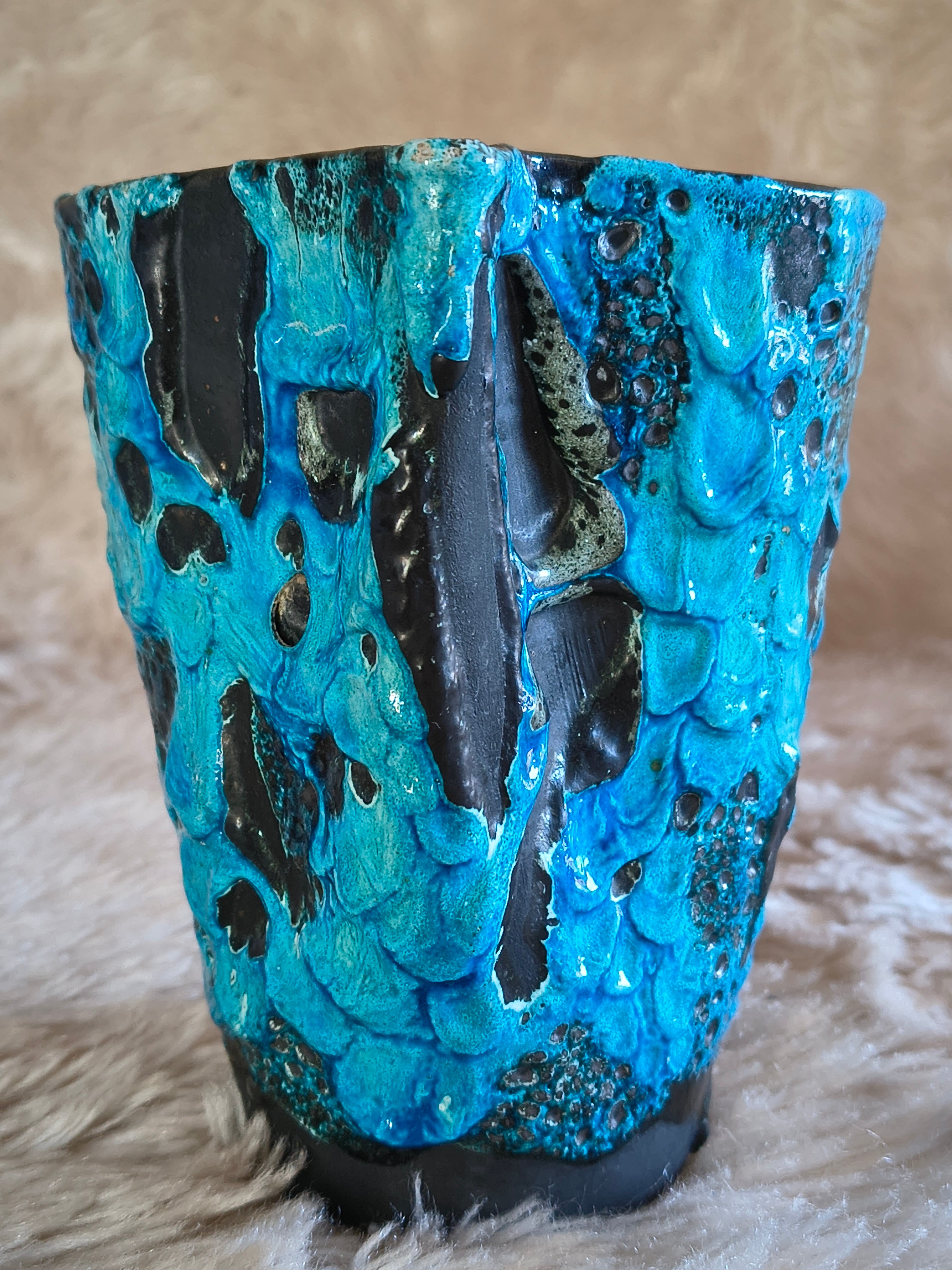 Vase vintage Fat Lava turquoise Emaux des glaciers Cyclope