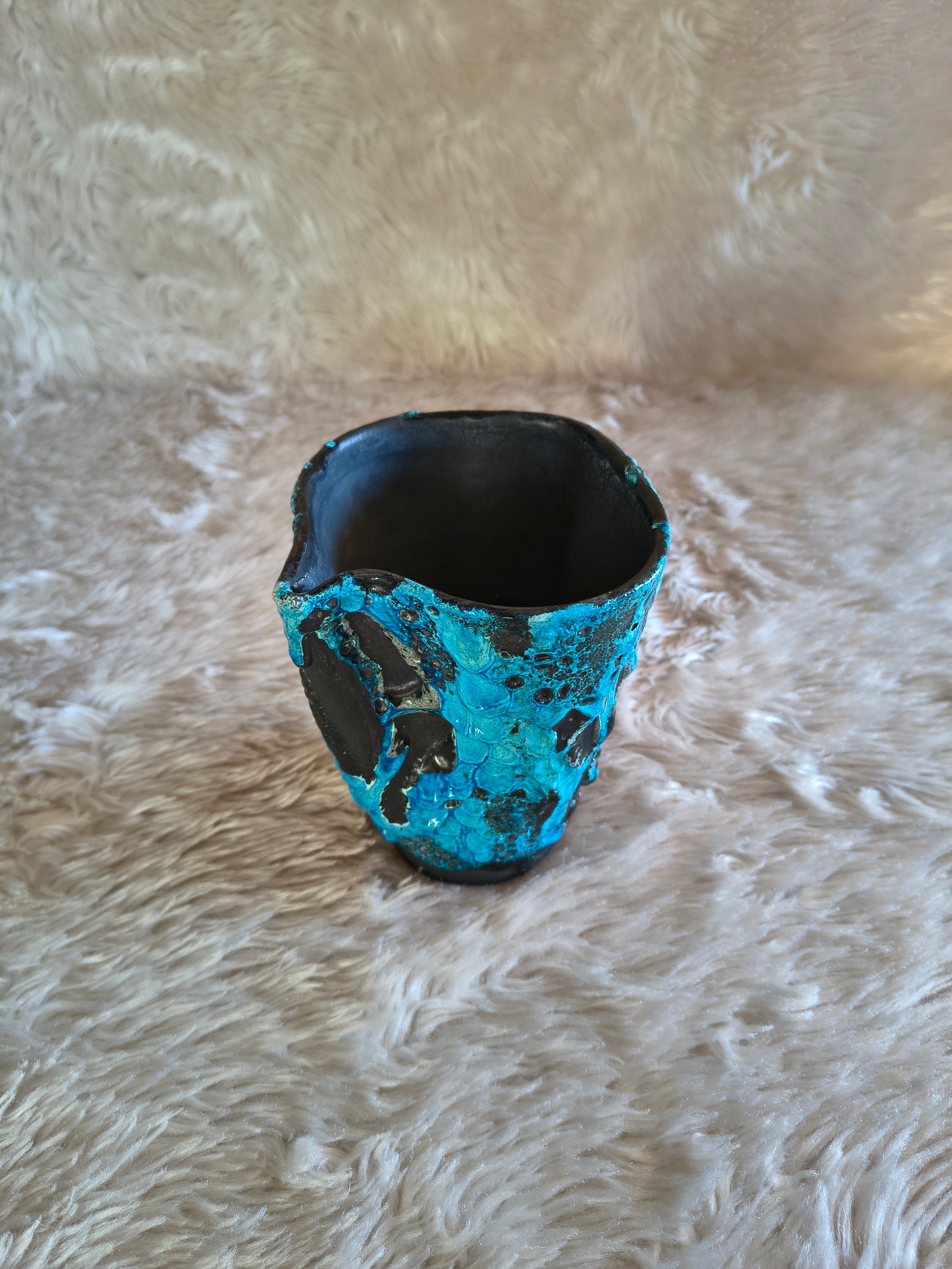 Vase vintage Fat Lava turquoise Emaux des glaciers Cyclope