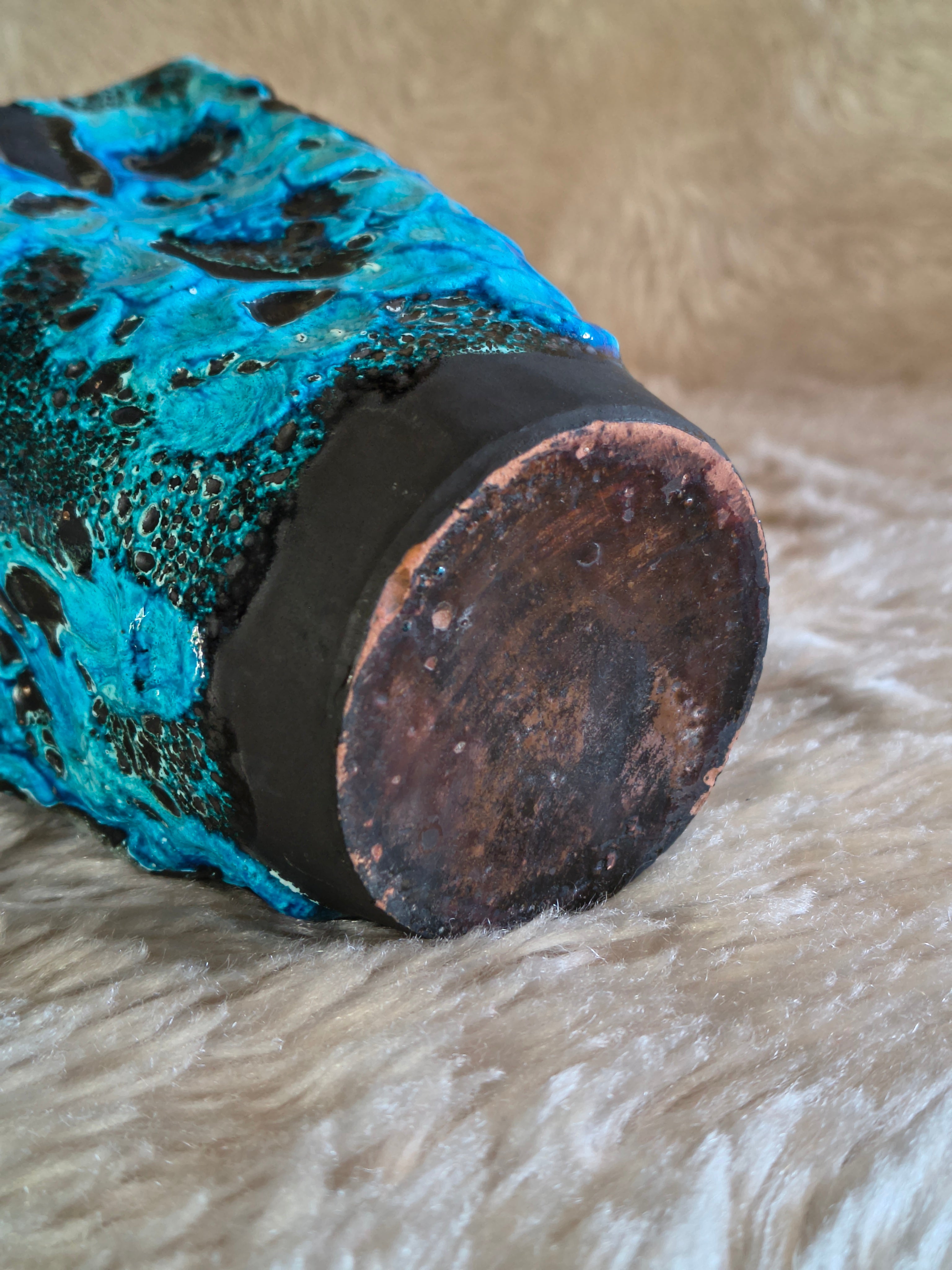 Vase vintage Fat Lava turquoise Emaux des glaciers Cyclope