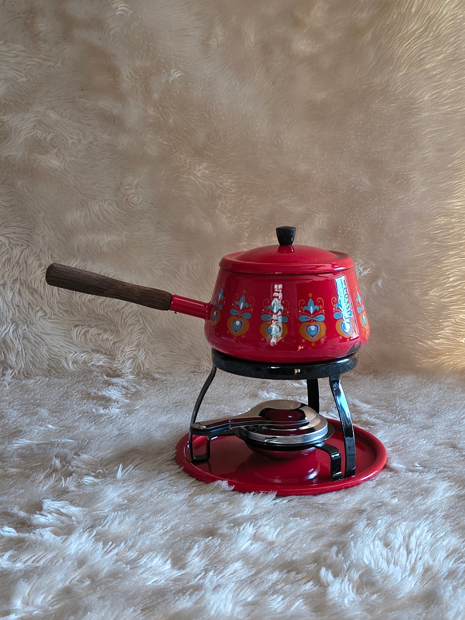Ensemble à fondue rouge vintage années 70