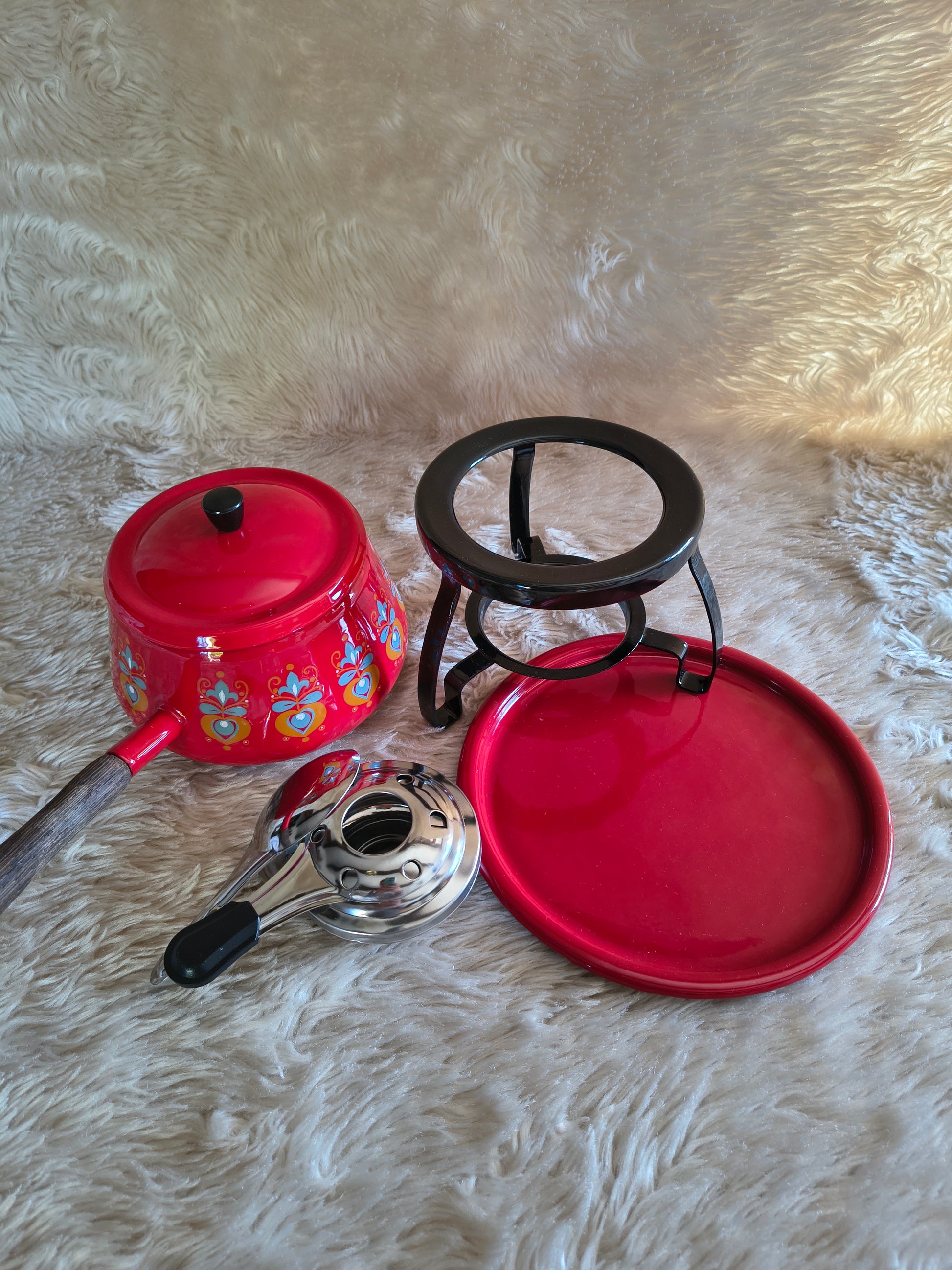 Ensemble à fondue rouge vintage années 70