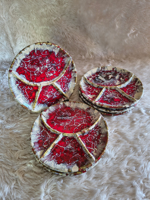 Assiettes à compartiments pour fondue et raclette vintage années 70 style Vallauris Fat Lava