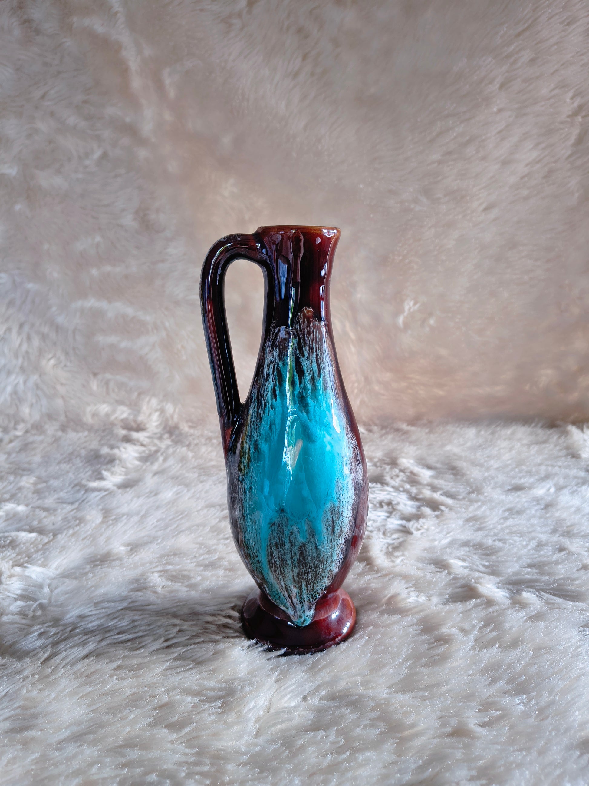 Service à liqueur vintage années 70 céramique Fat Lava turquoise style Vallauris