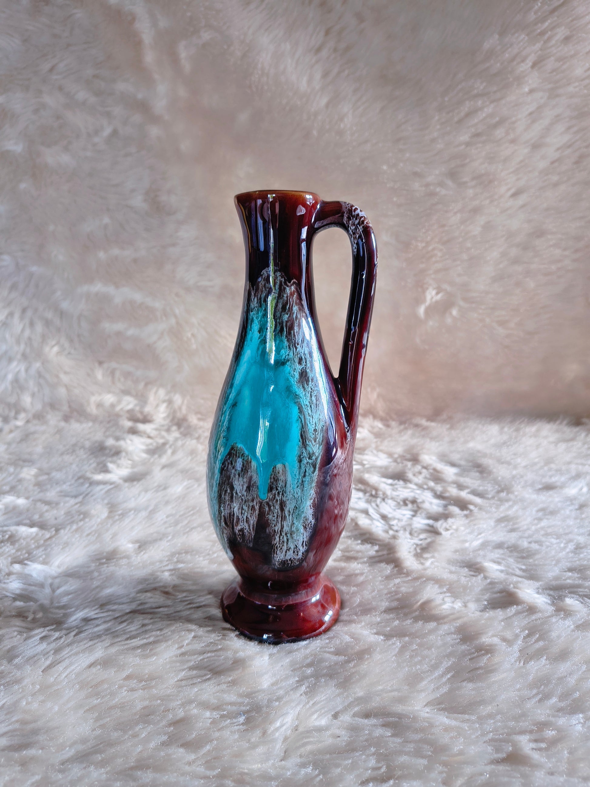 Service à liqueur vintage années 70 céramique Fat Lava turquoise style Vallauris