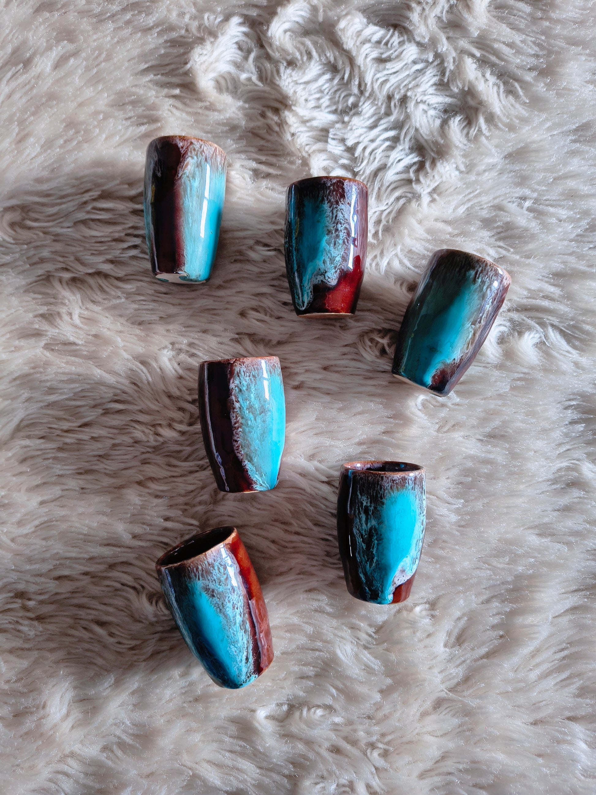 Service à liqueur vintage années 70 céramique Fat Lava turquoise style Vallauris
