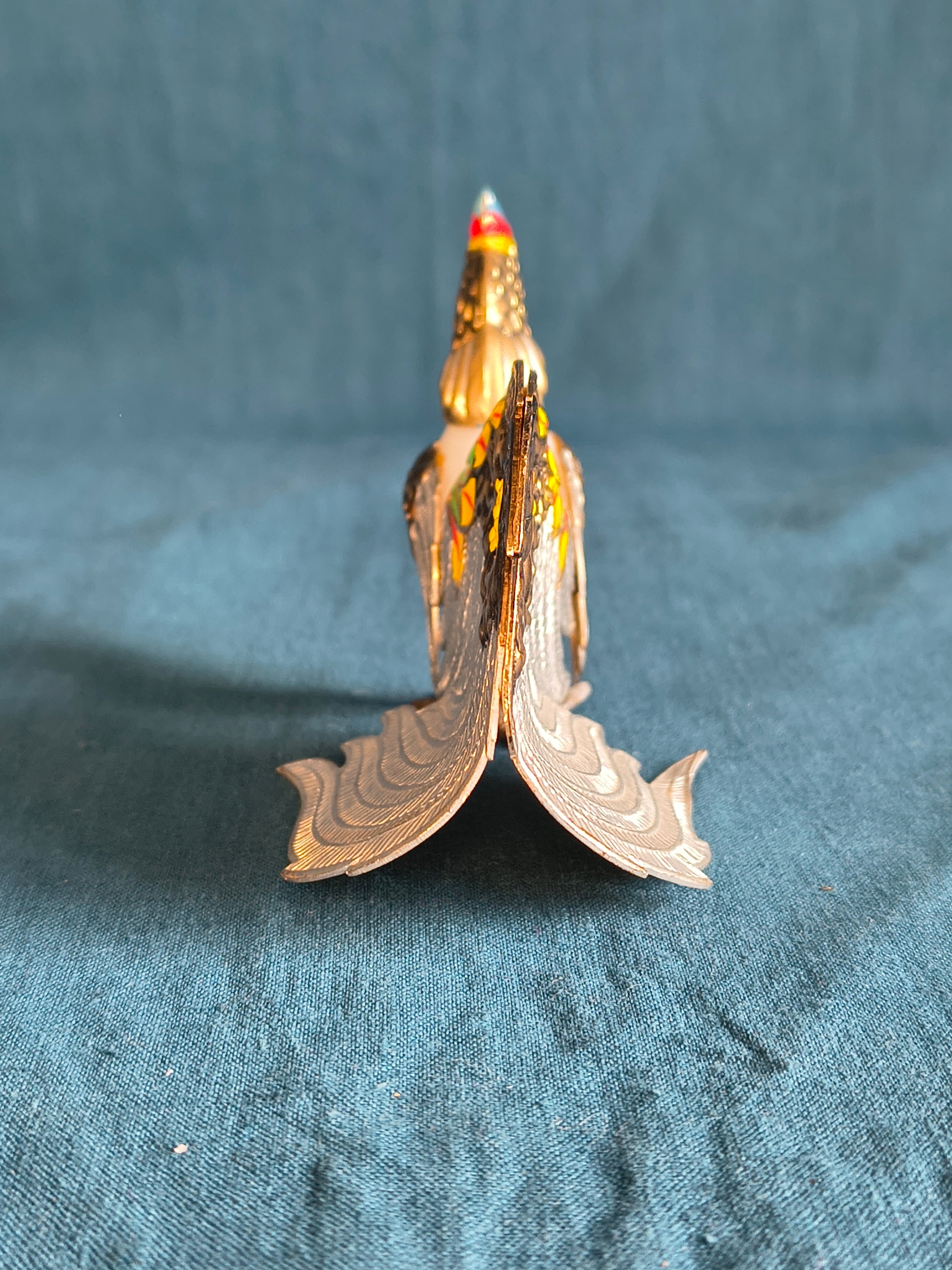 Figurine coq métal argenté et doré style asiatique kitsch