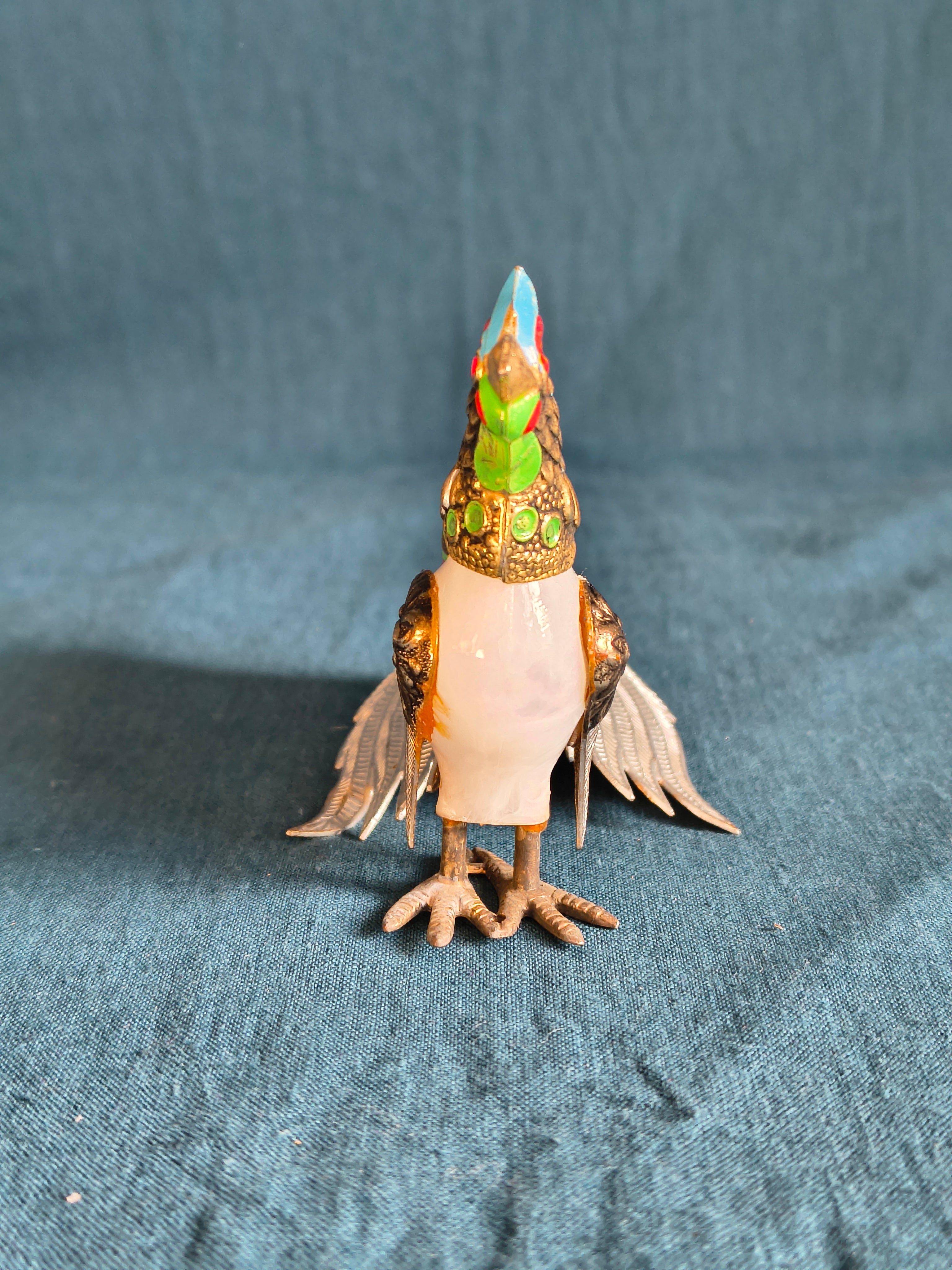 Figurine coq métal argenté et doré style asiatique kitsch