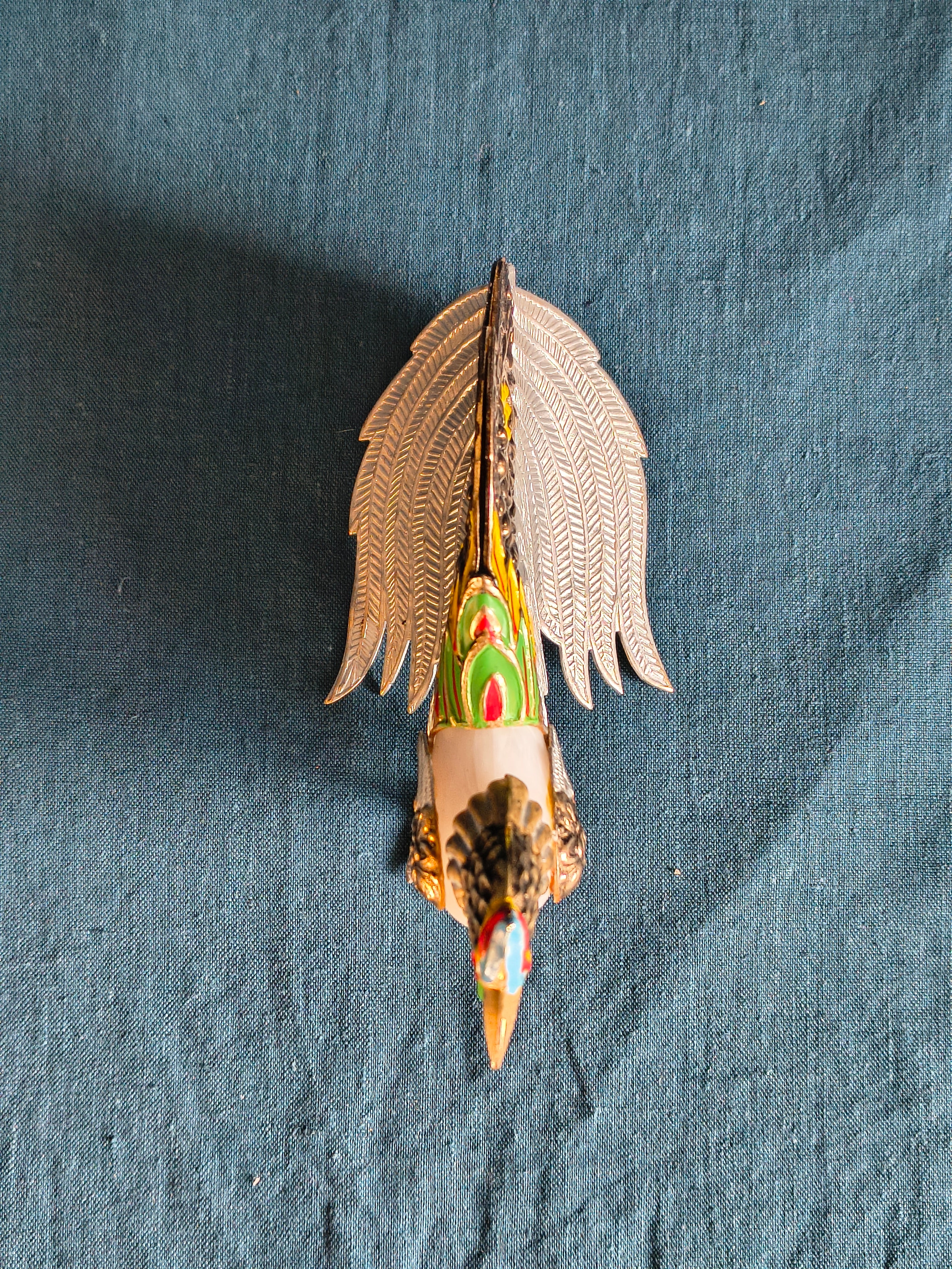 Figurine coq métal argenté et doré style asiatique kitsch