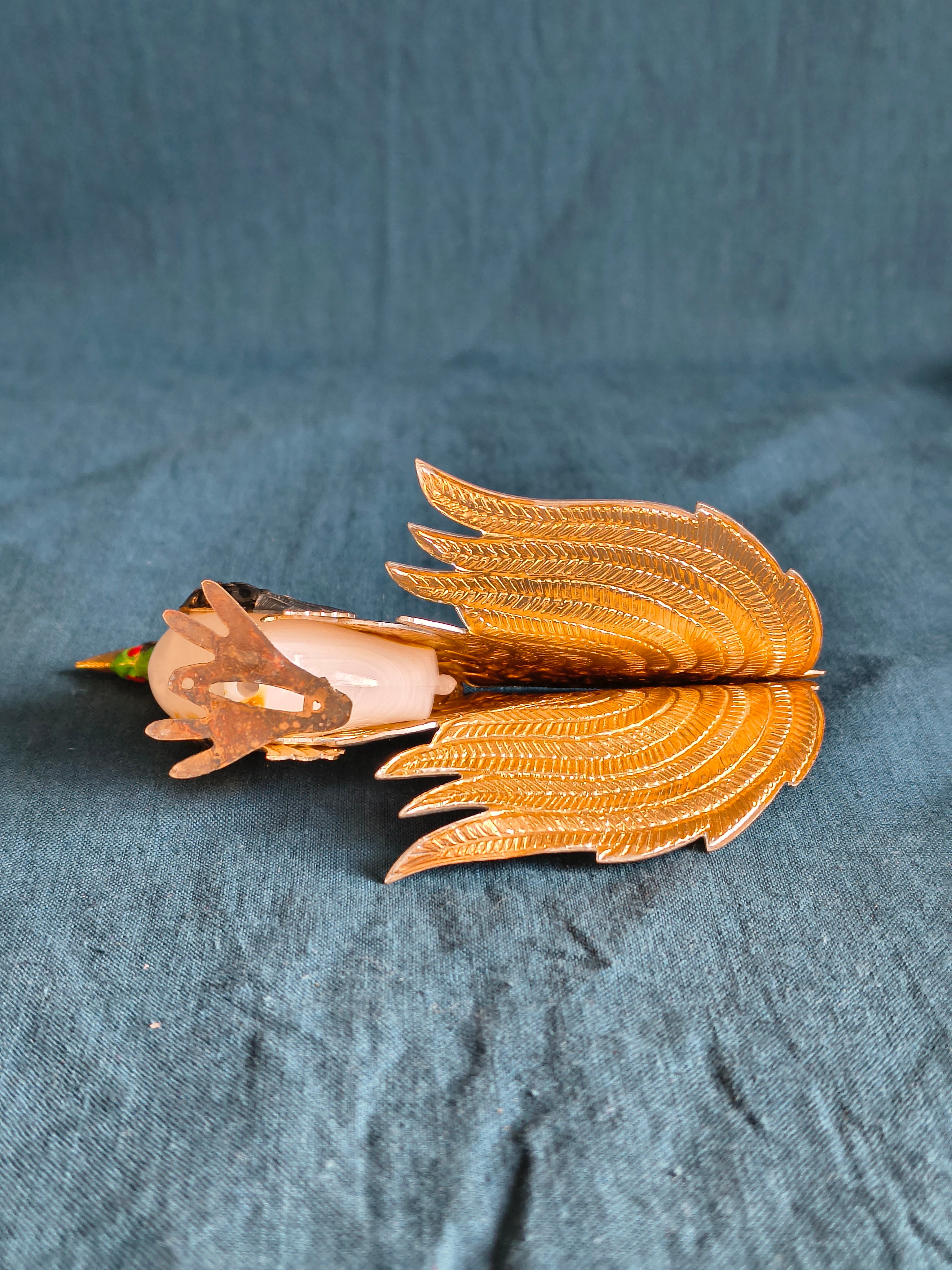 Figurine coq métal argenté et doré style asiatique kitsch