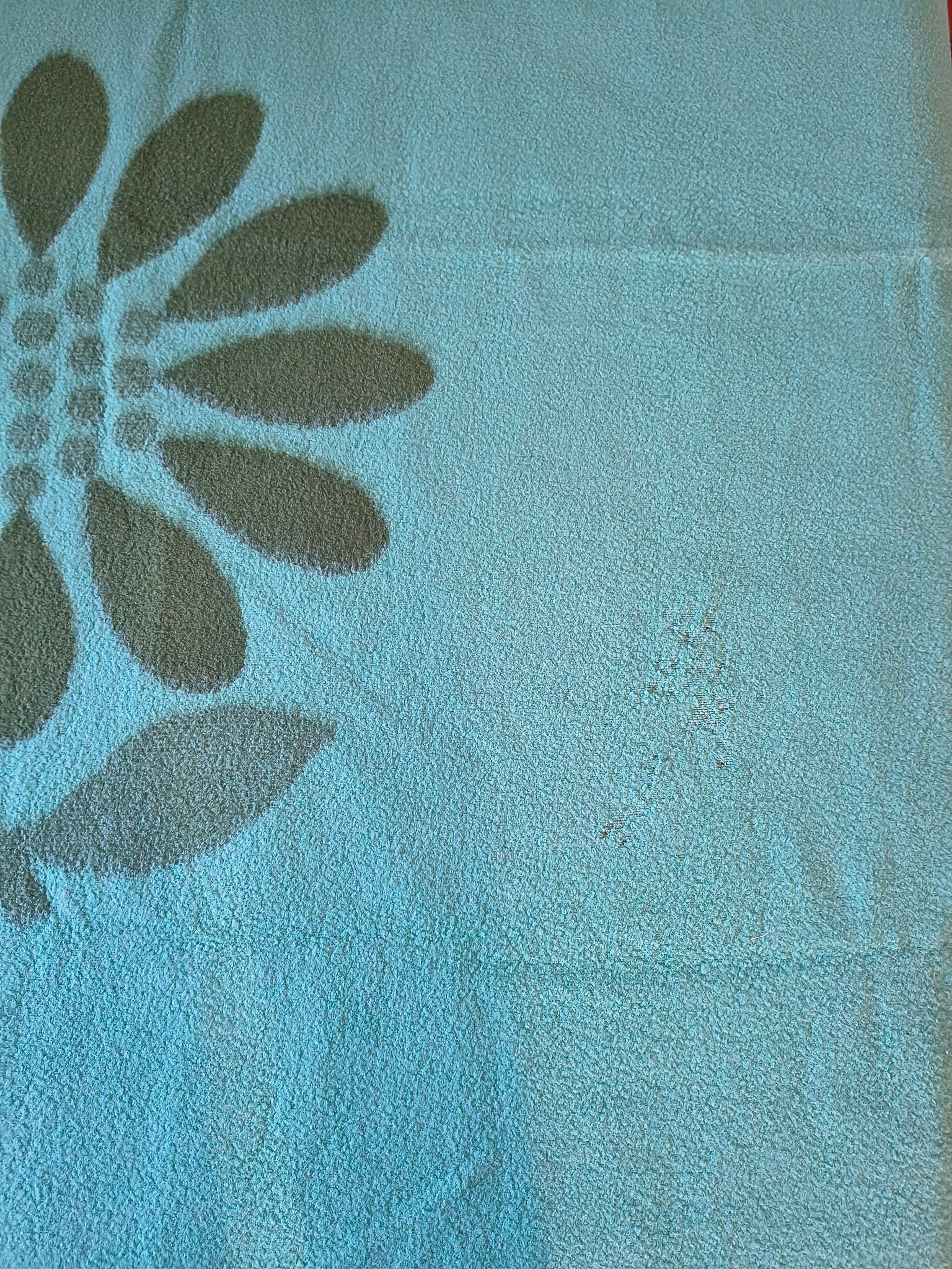 Couverture vintage 70's fleur marguerite vert foncé et turquoise