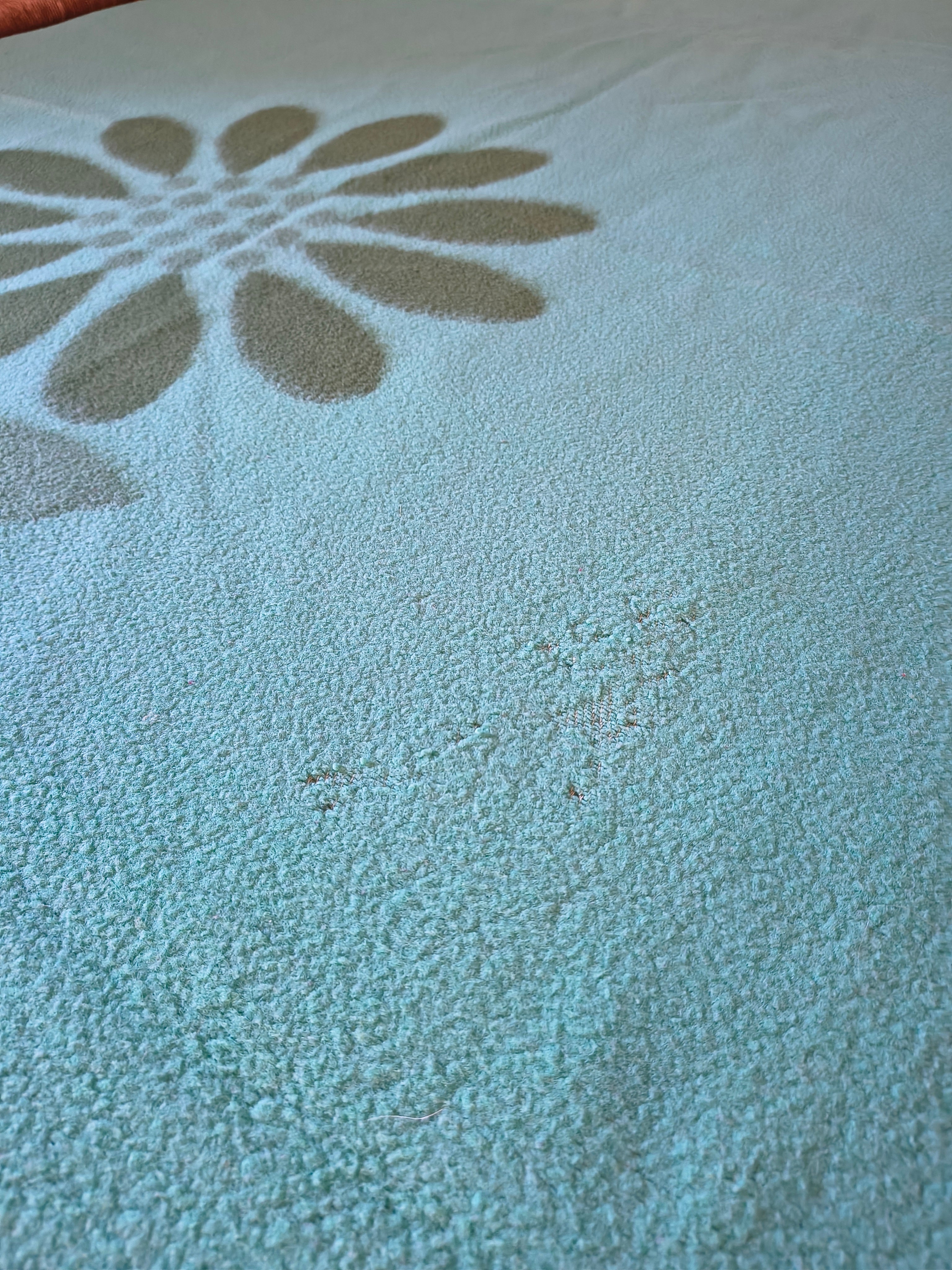Couverture vintage 70's fleur marguerite vert foncé et turquoise