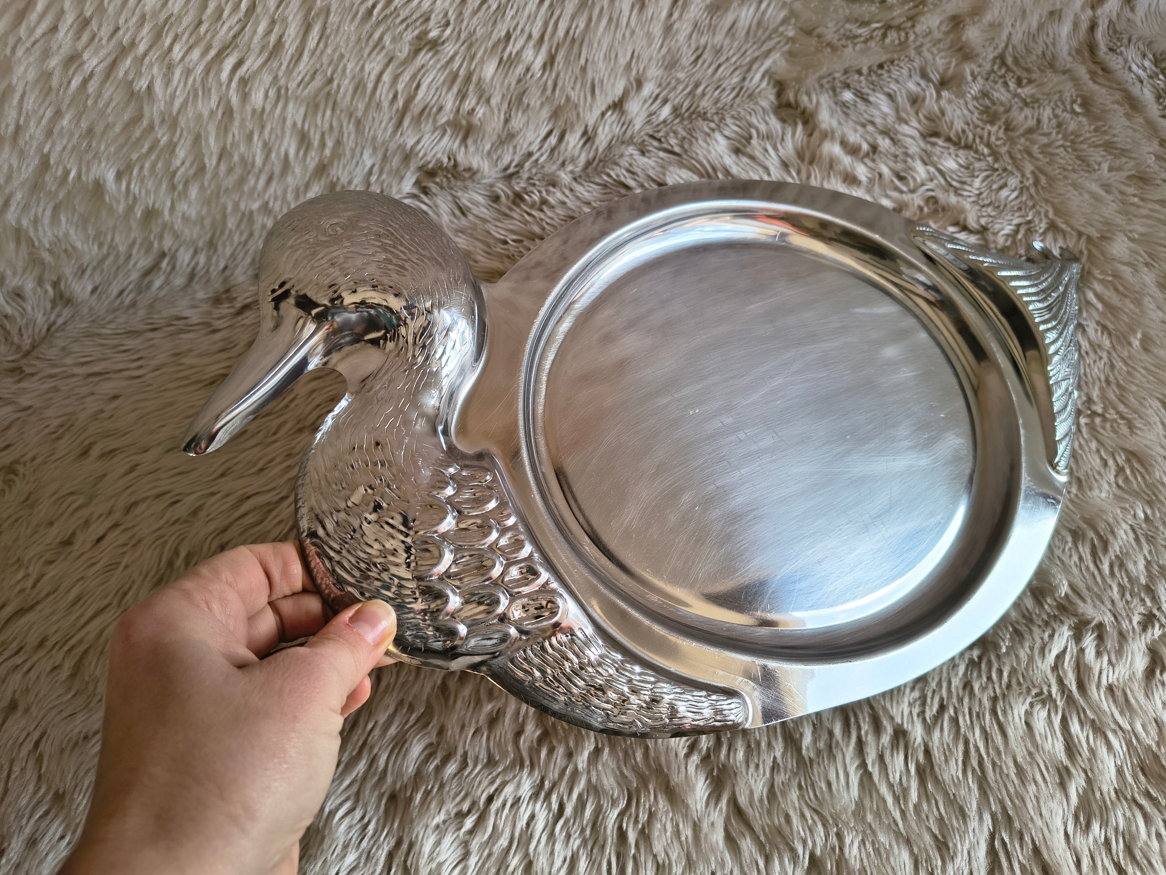 Plat de service kitsch en inox forme canard