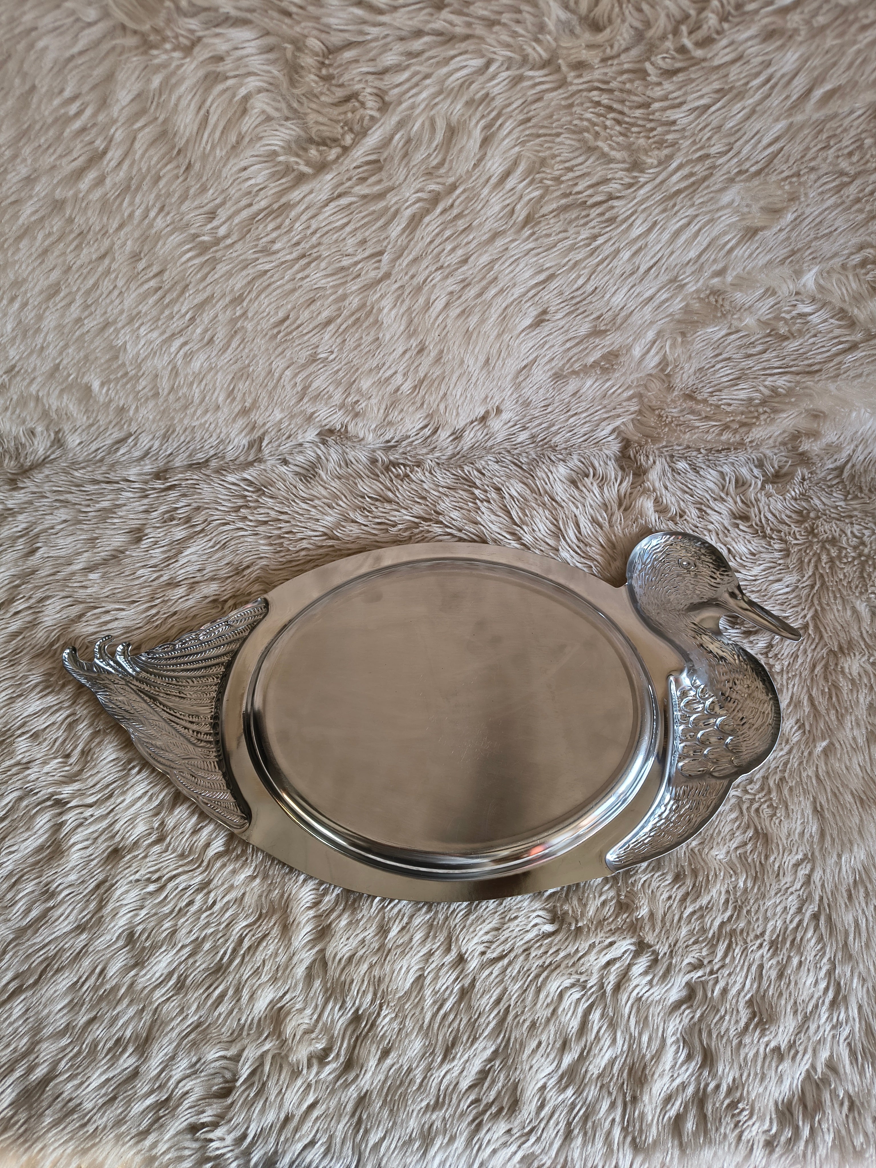 Plat de service kitsch en inox forme canard