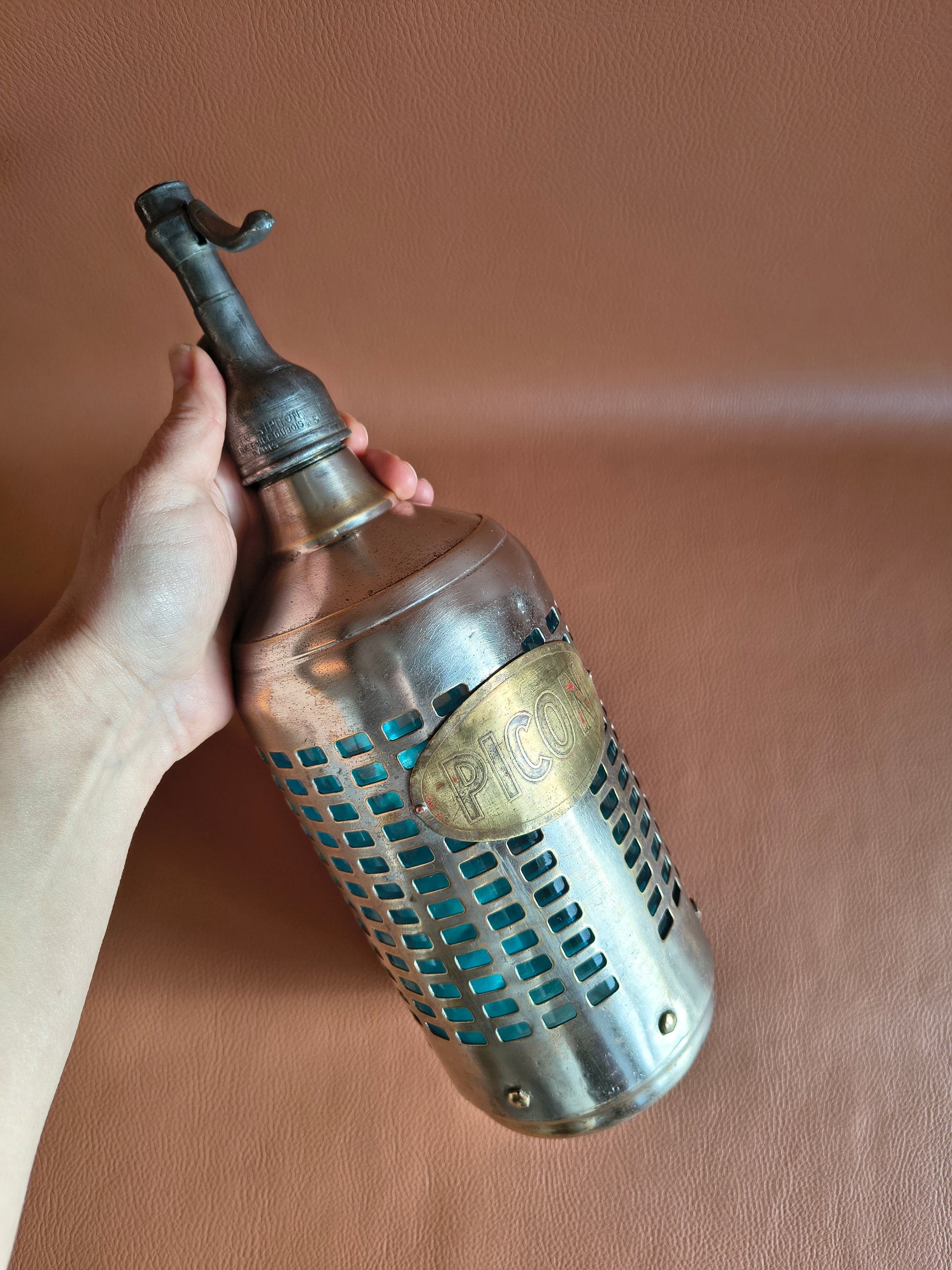 Siphon ancien cage d'acier marque Picon