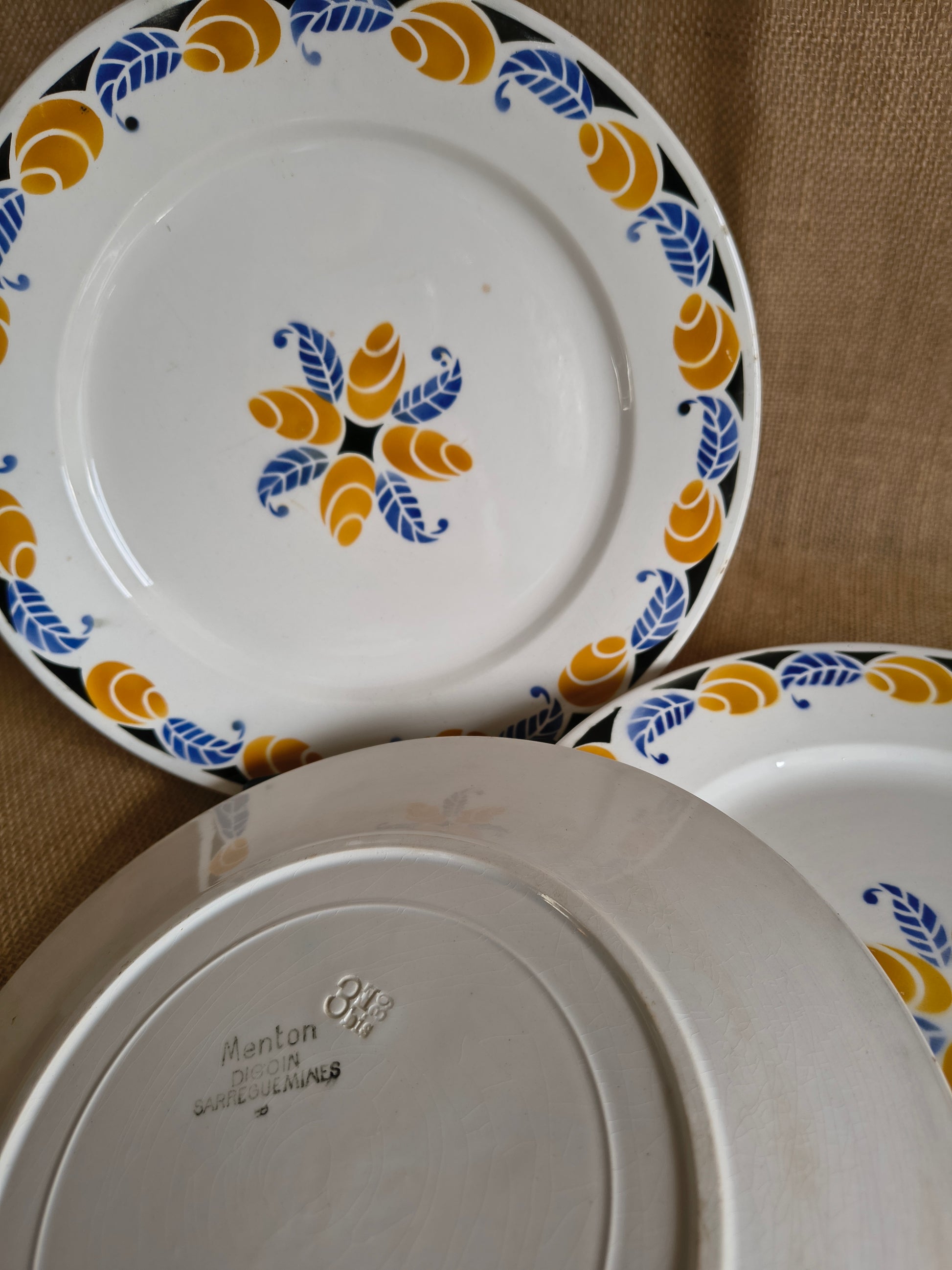 Assiettes plates anciennes Art Déco service Menton Digoin Sarreguemines