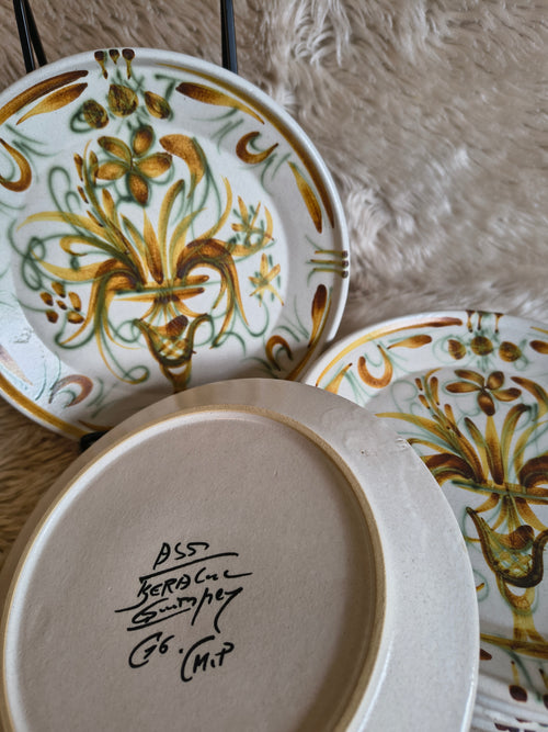 Assiettes à dessert vintage grès Keraluc Quimper décor Renaissance modèle G6-A55