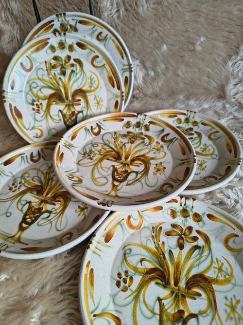 Assiettes à dessert vintage grès Keraluc Quimper décor Renaissance modèle G6-A55