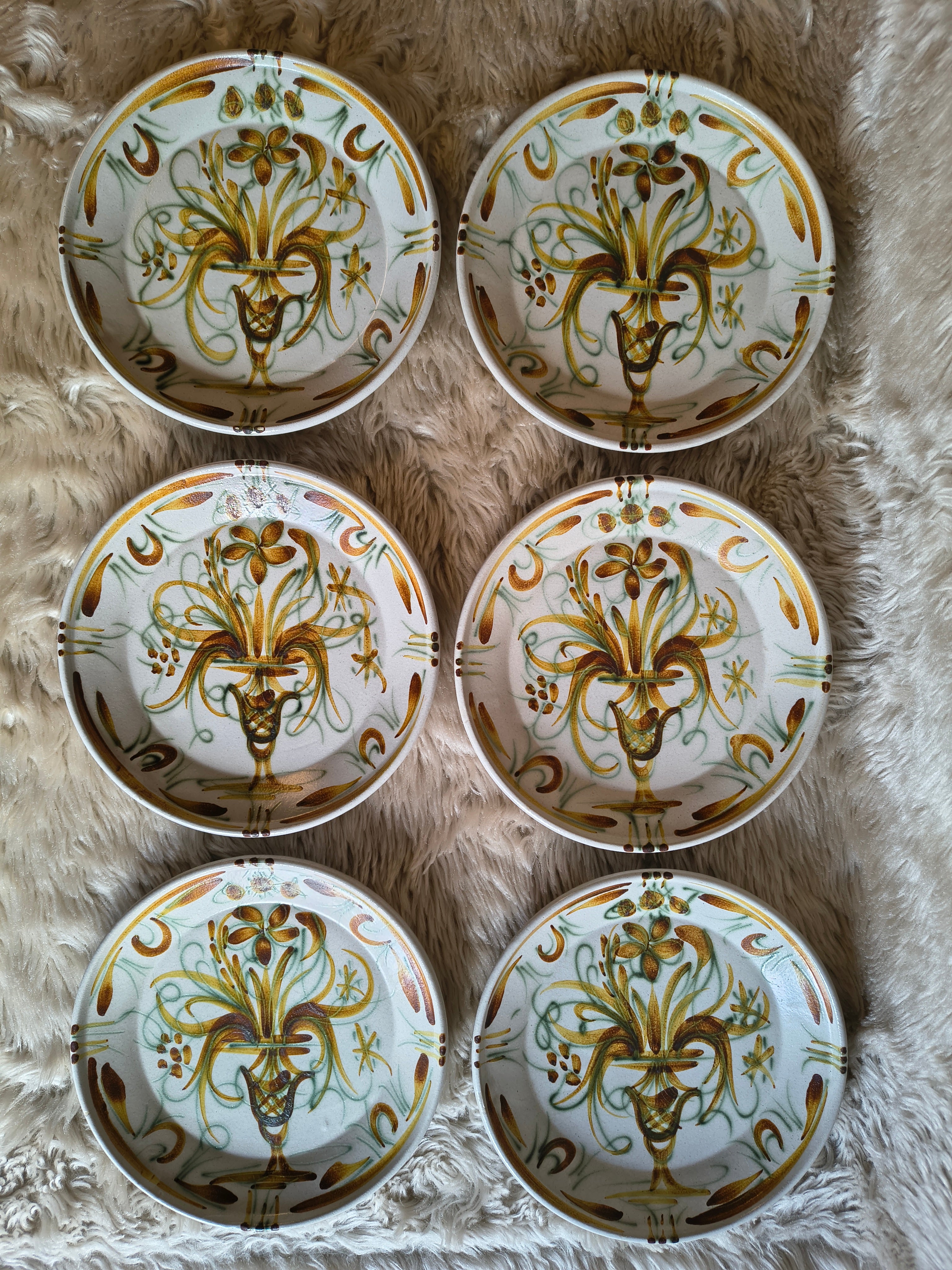 Assiettes à dessert vintage grès Keraluc Quimper décor Renaissance modèle G6-A55