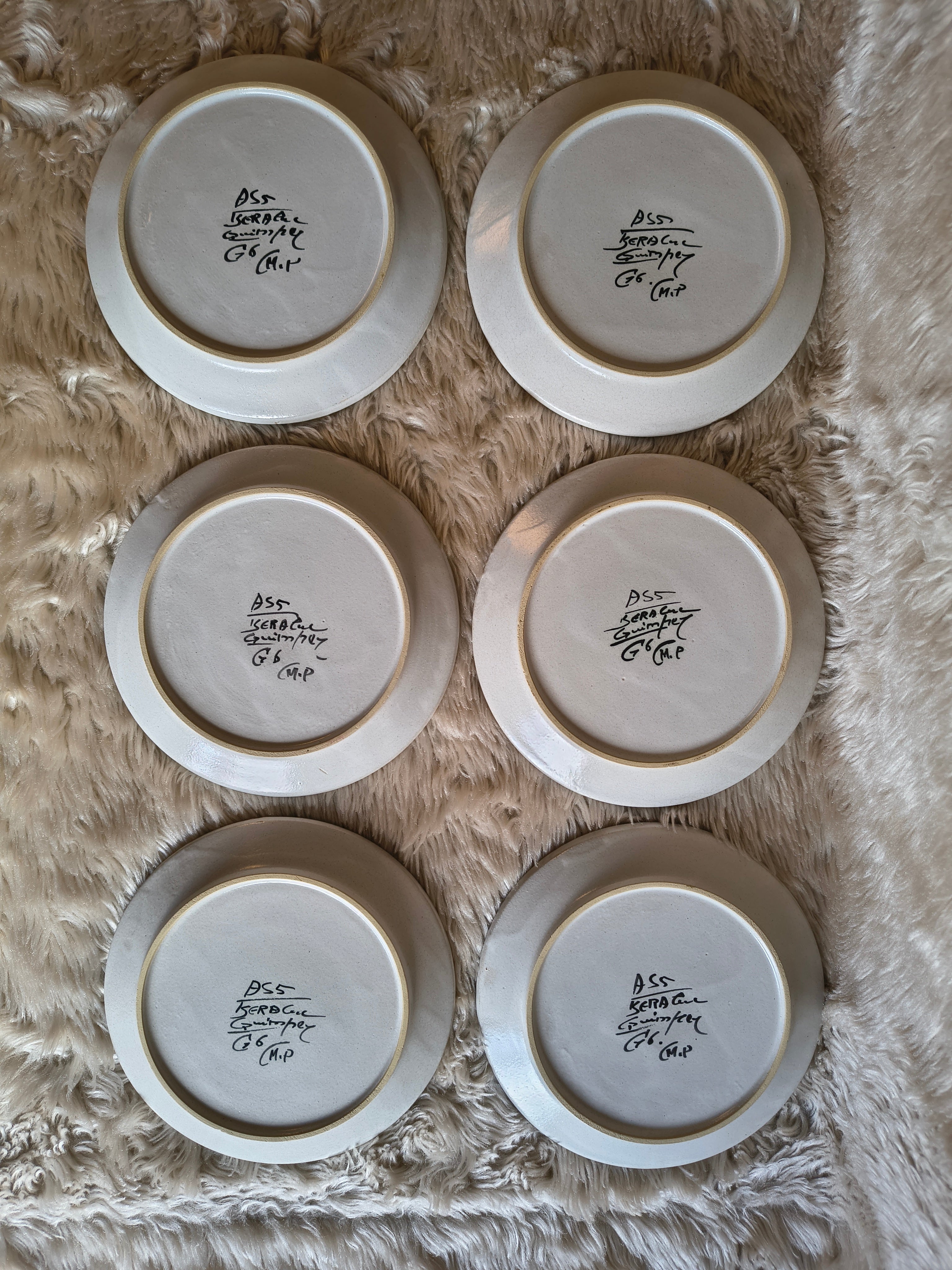 Assiettes à dessert vintage grès Keraluc Quimper décor Renaissance modèle G6-A55