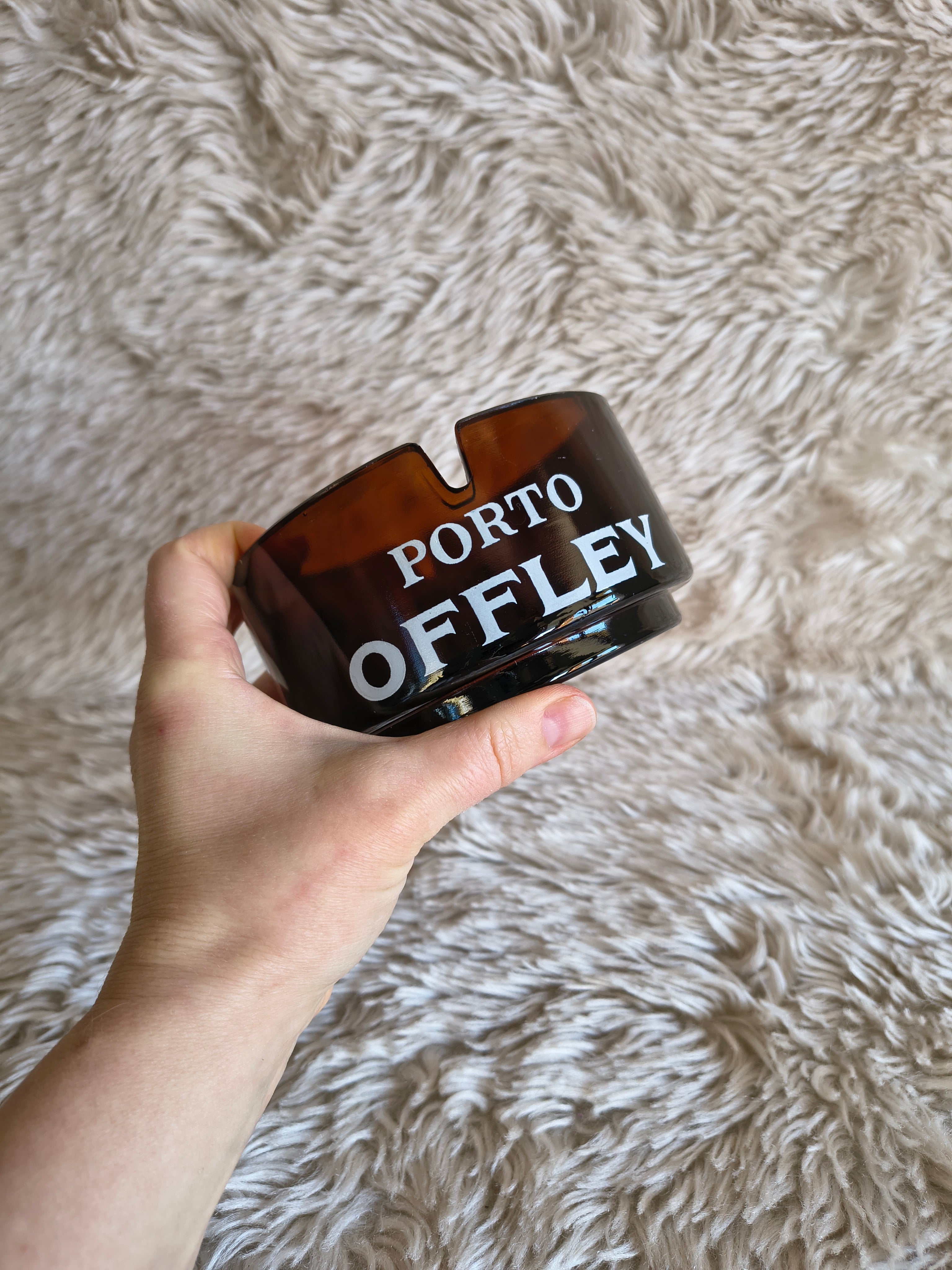 Grand cendrier vintage en verre ambré Porto Offley