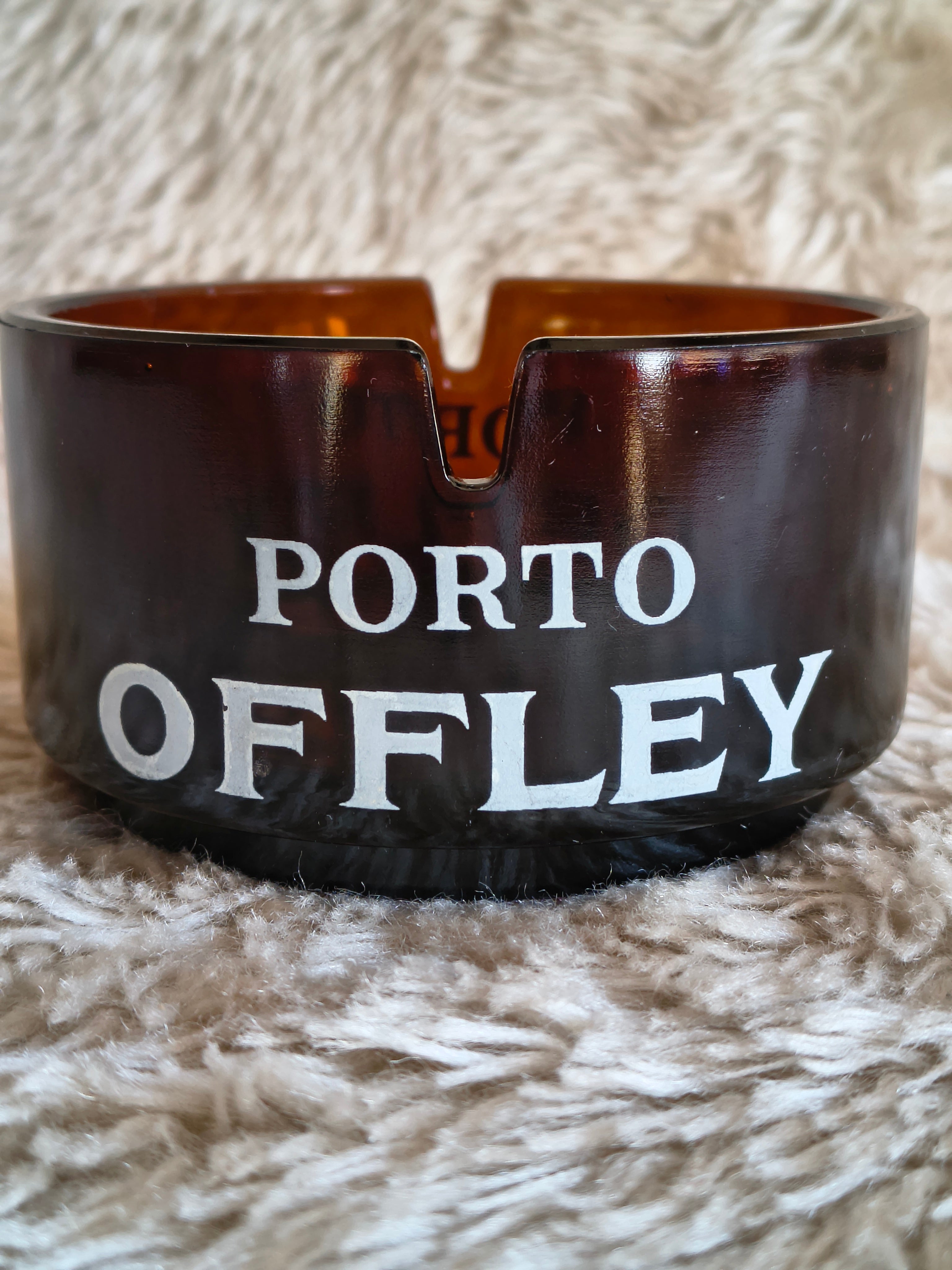 Grand cendrier vintage en verre ambré Porto Offley