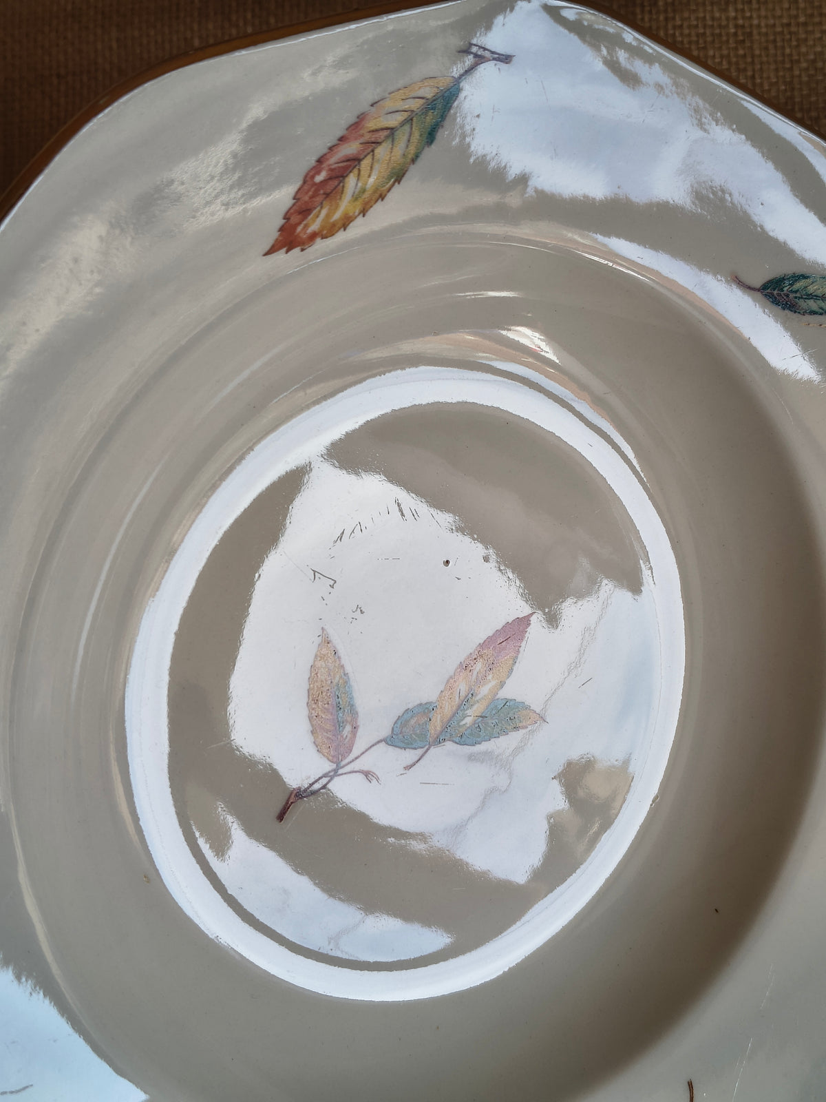 Assiettes creuses Digoin Sarreguemines Nemours décor feuilles de châtaigner