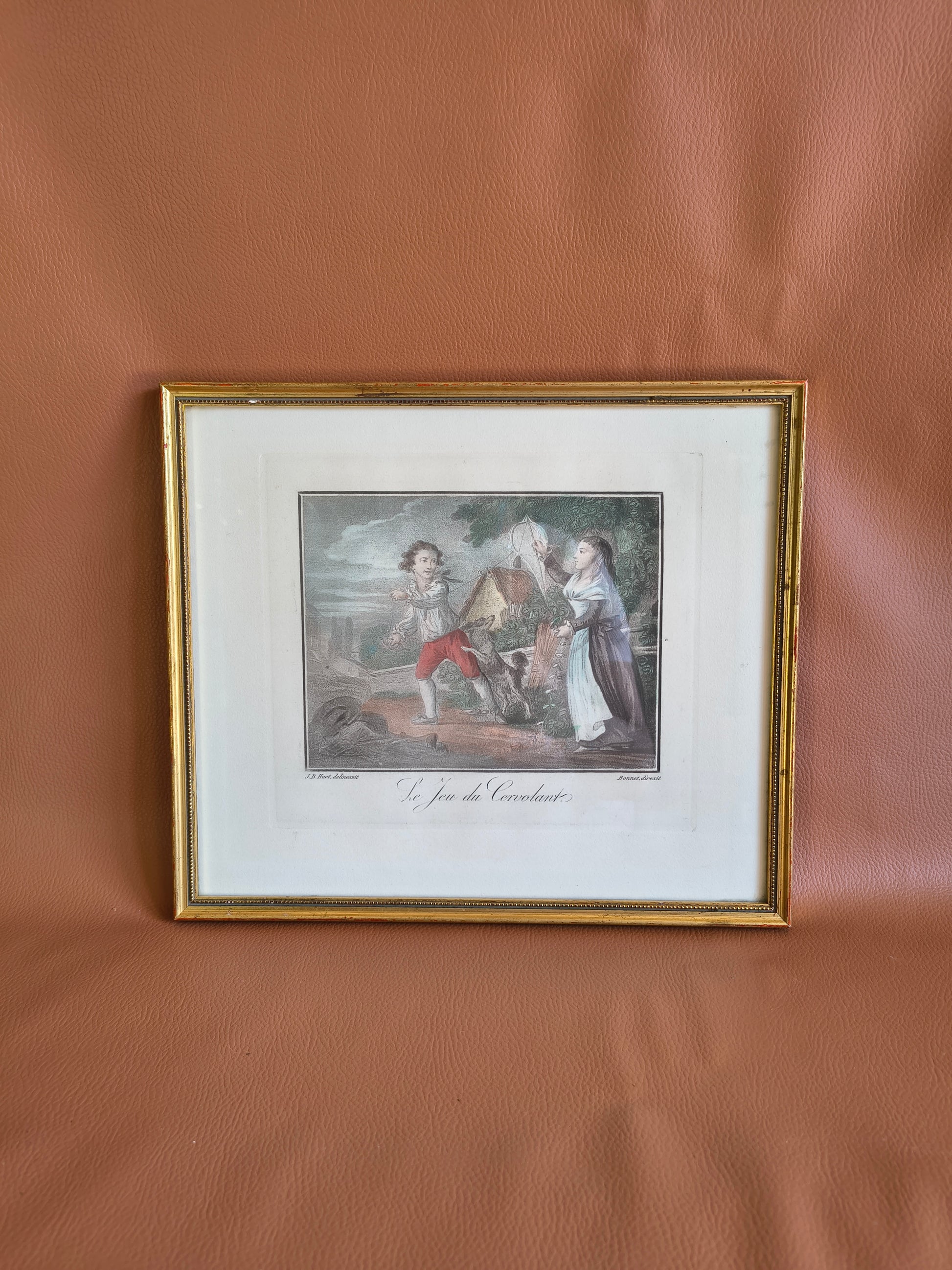 Impression d'après gravure "le jeu du cervolant" Huet et Bonnet