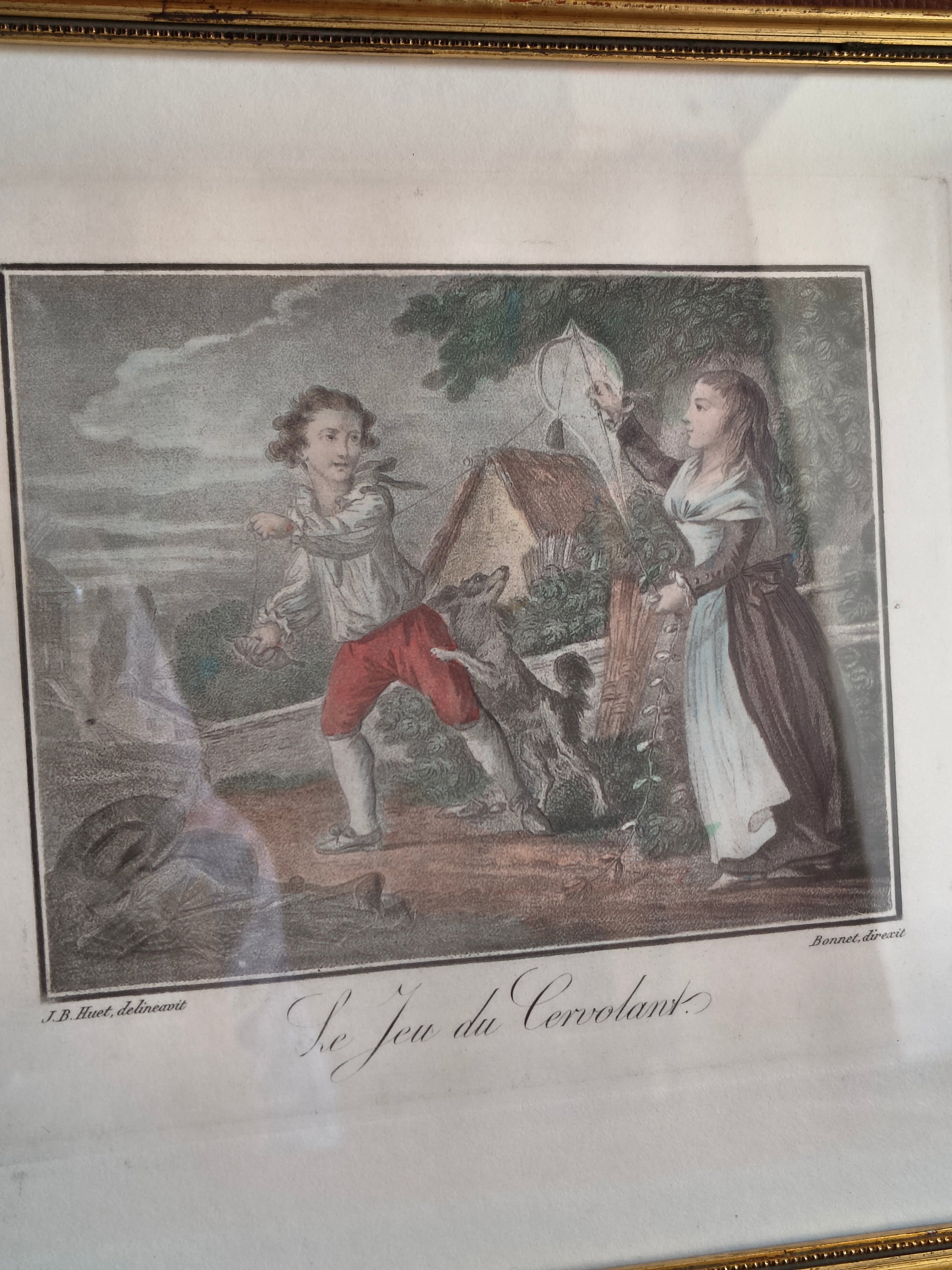 Impression d'après gravure "le jeu du cervolant" Huet et Bonnet