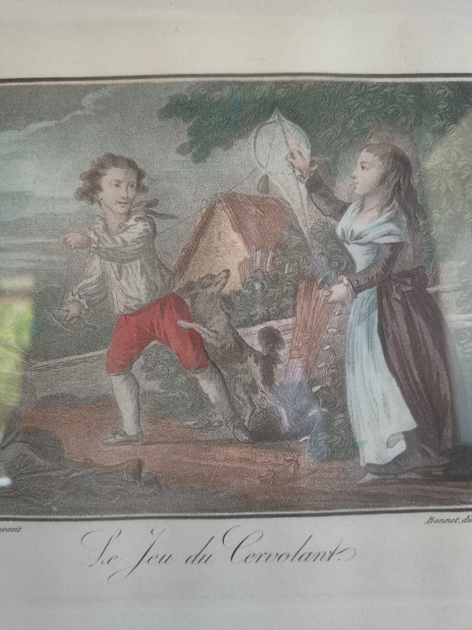 Impression d'après gravure "le jeu du cervolant" Huet et Bonnet