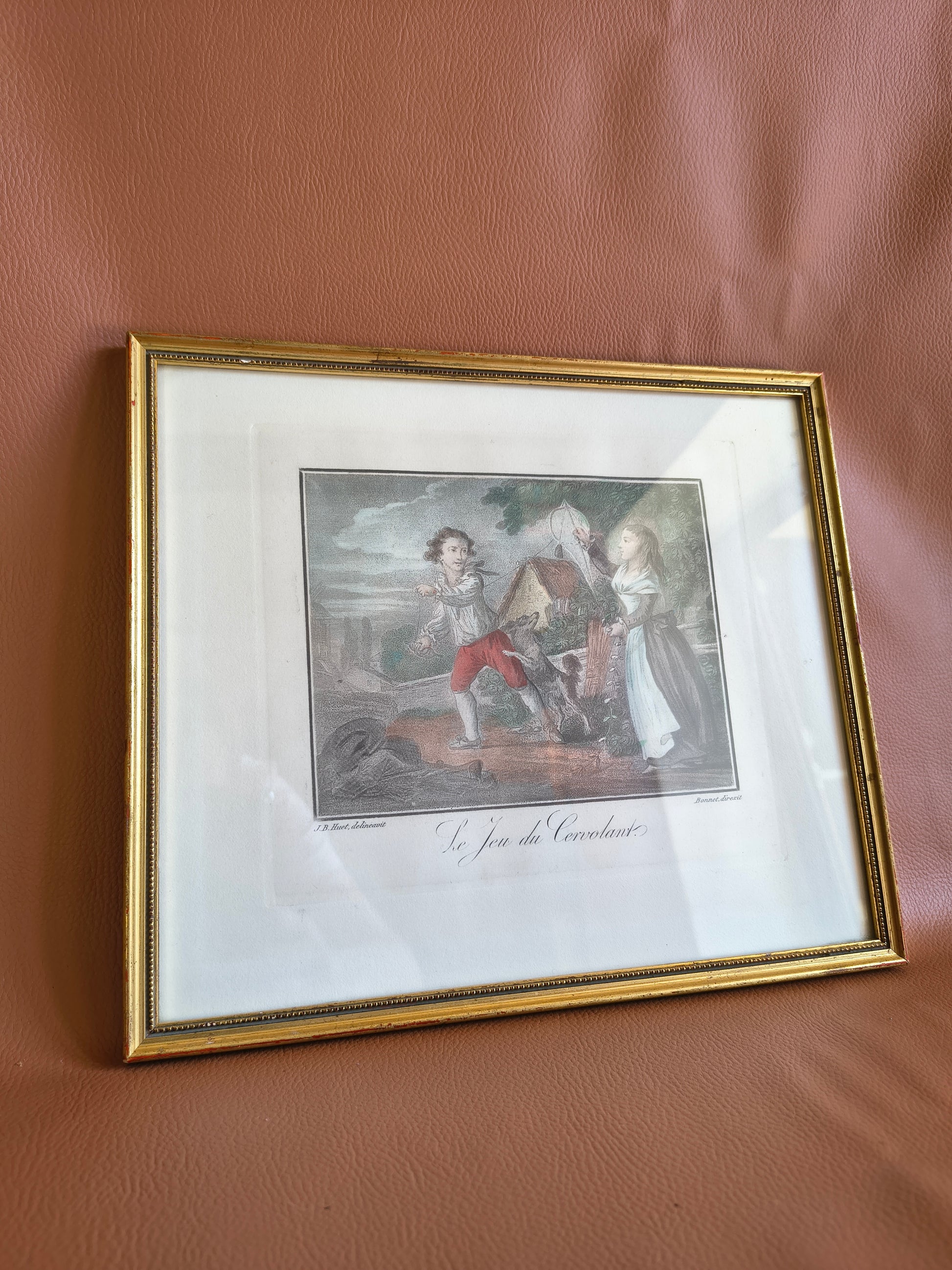 Impression d'après gravure "le jeu du cervolant" Huet et Bonnet