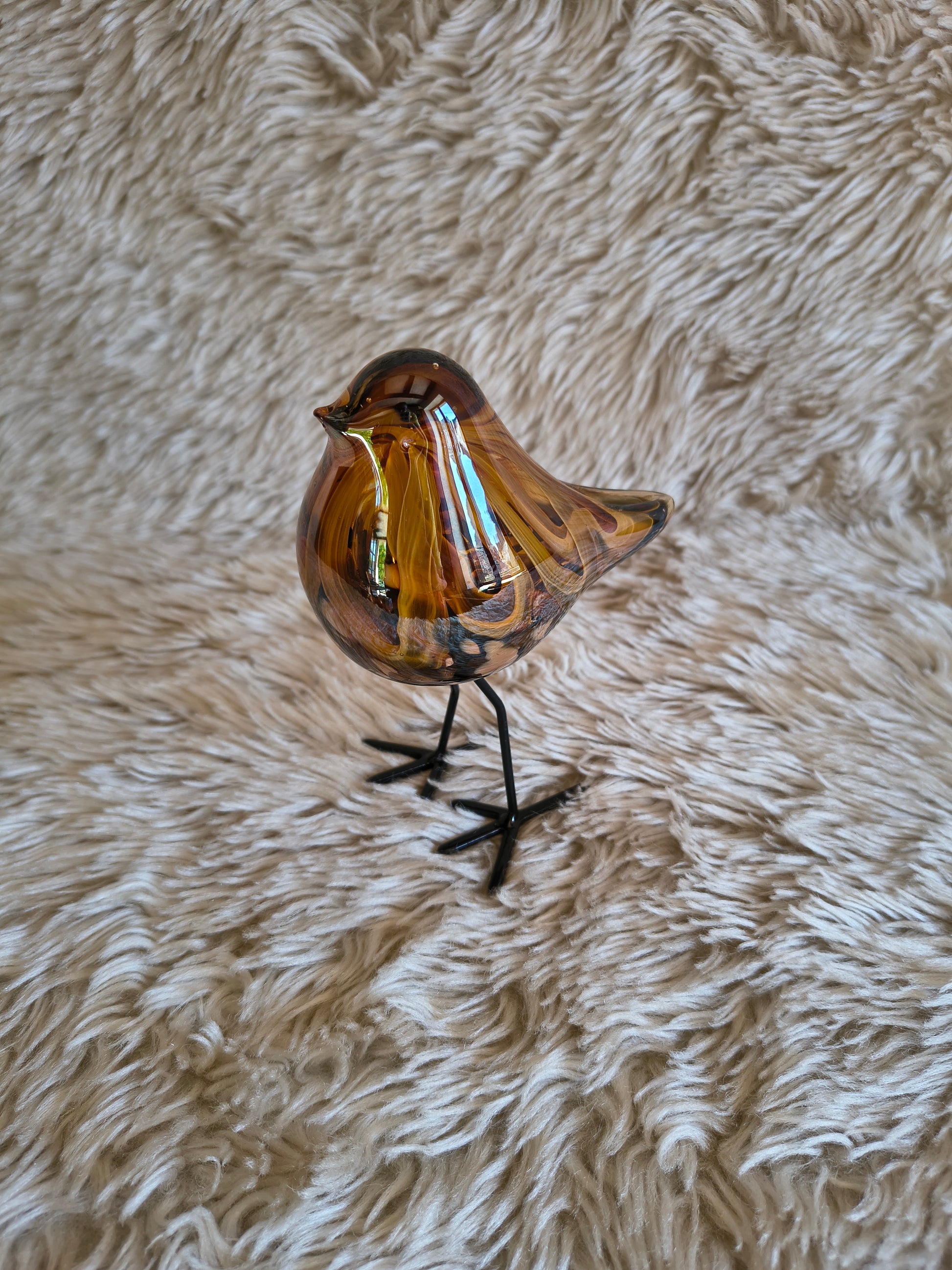 Oiseau debout en verre artisanal style Murano orange marron cuivre