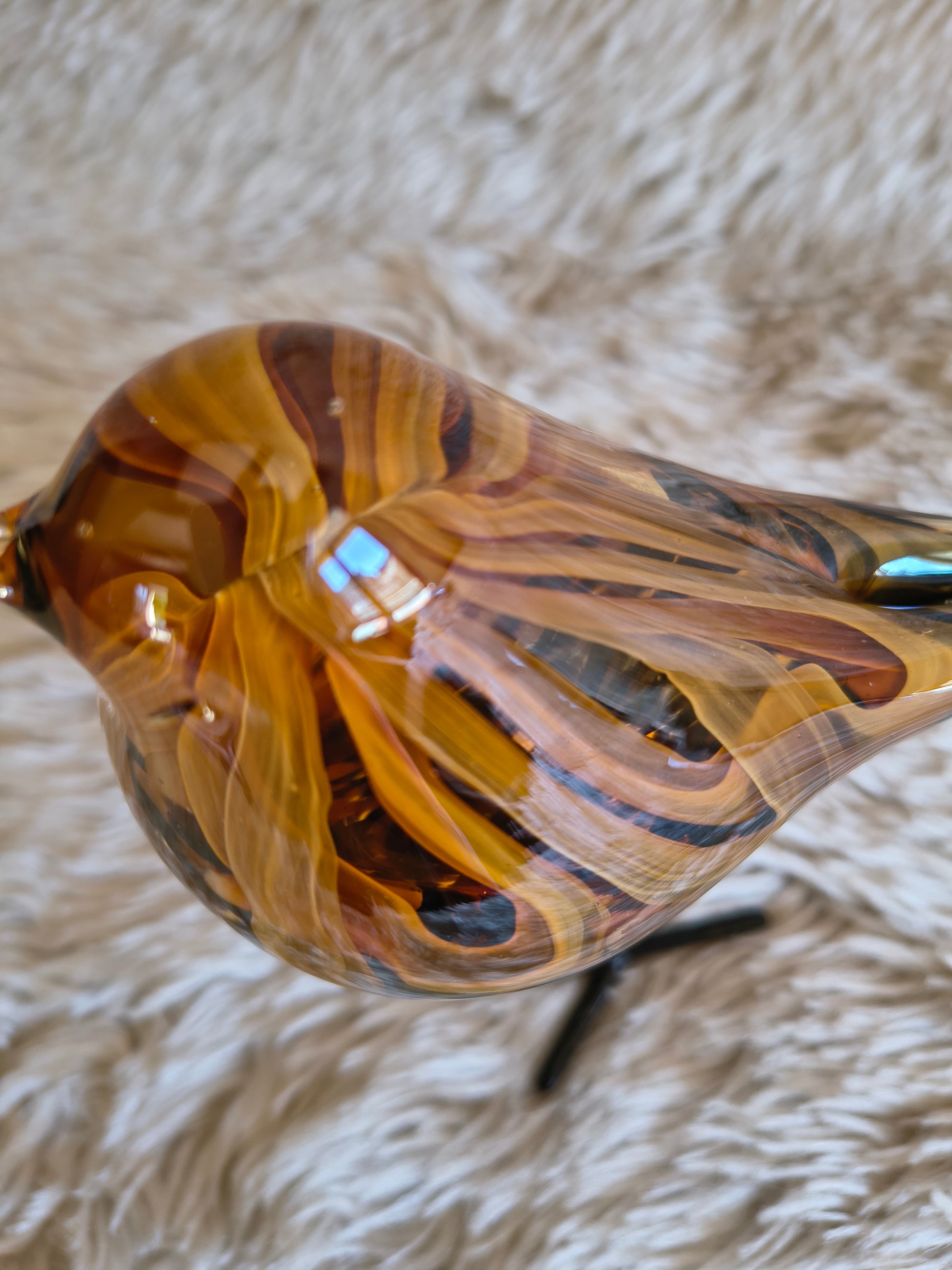 Oiseau debout en verre artisanal style Murano orange marron cuivre