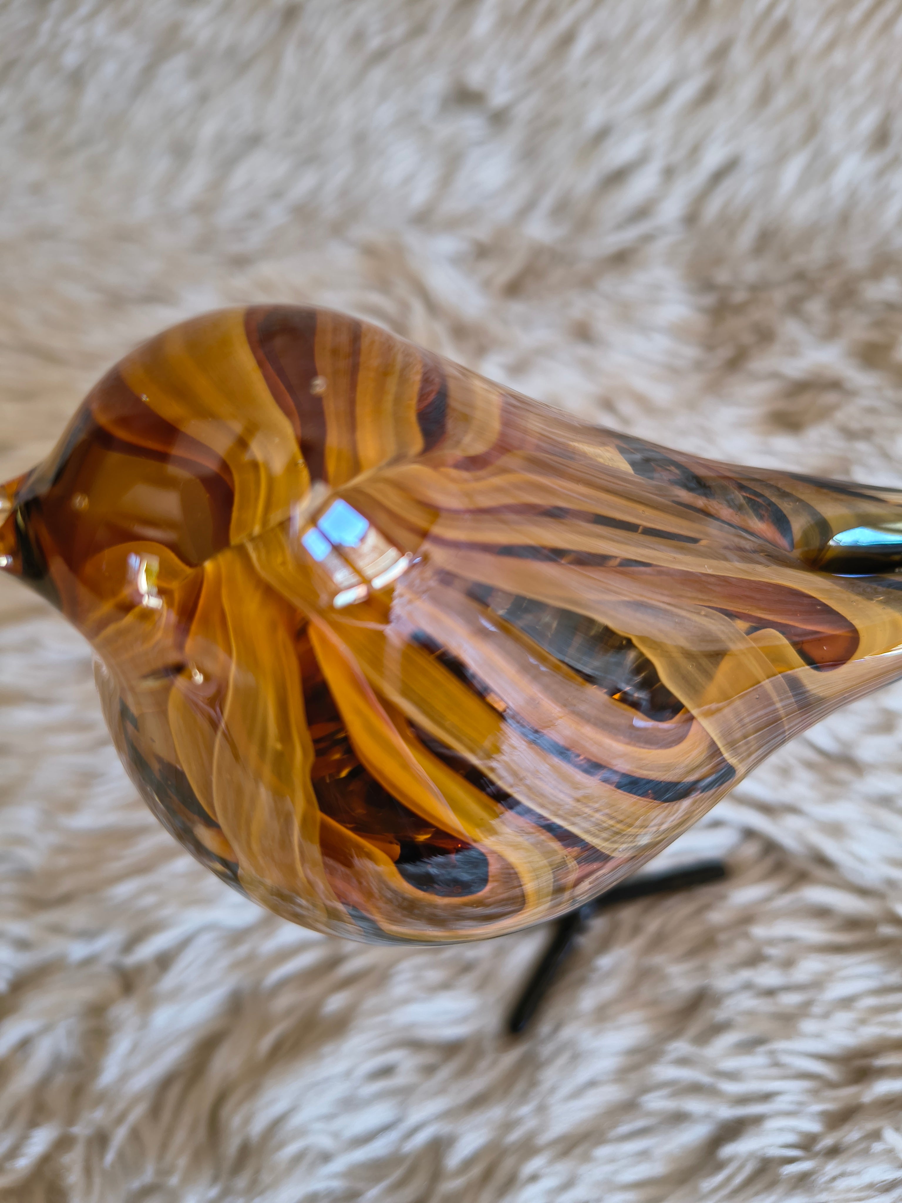 Oiseau debout en verre artisanal style Murano orange marron cuivre