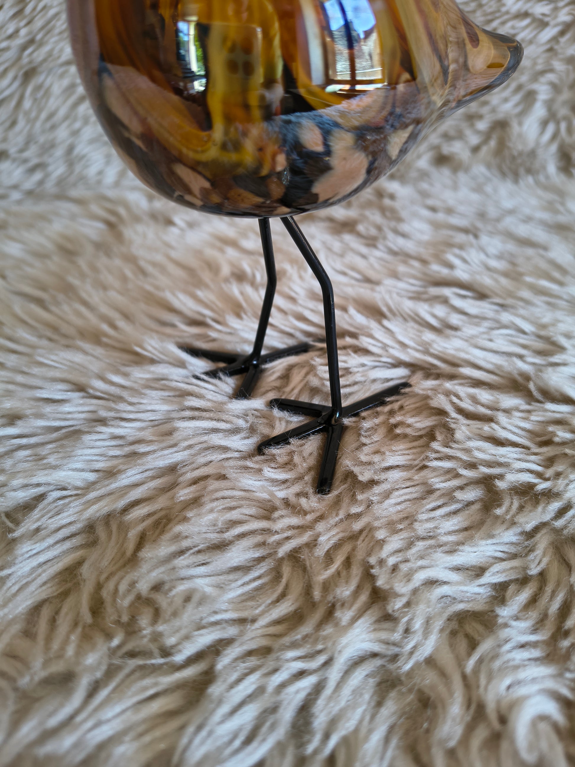 Oiseau debout en verre artisanal style Murano orange marron cuivre