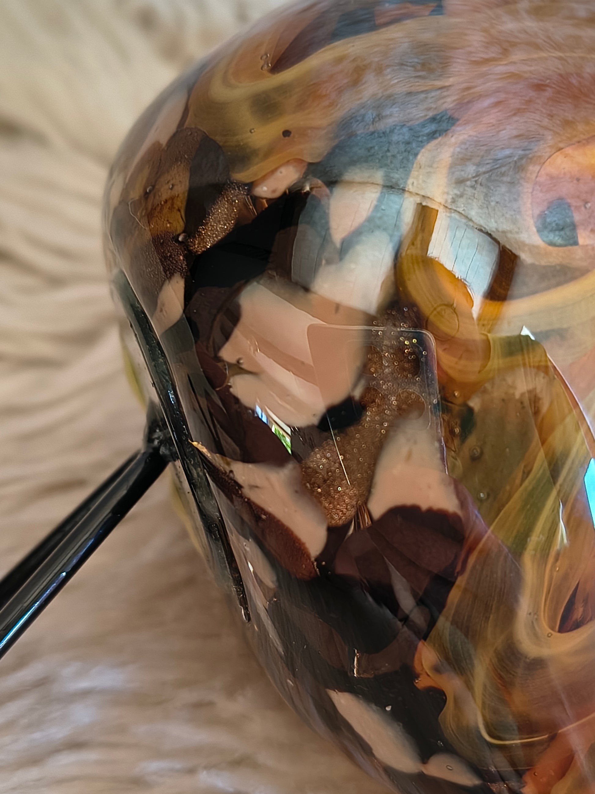 Oiseau debout en verre artisanal style Murano orange marron cuivre