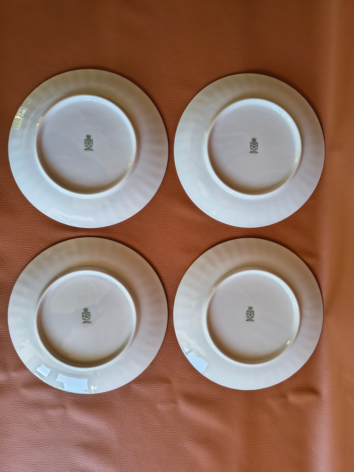 Assiettes à dessert vintage en porcelaine Bavaria Wunsiedel fleurs de lys orange et marrron